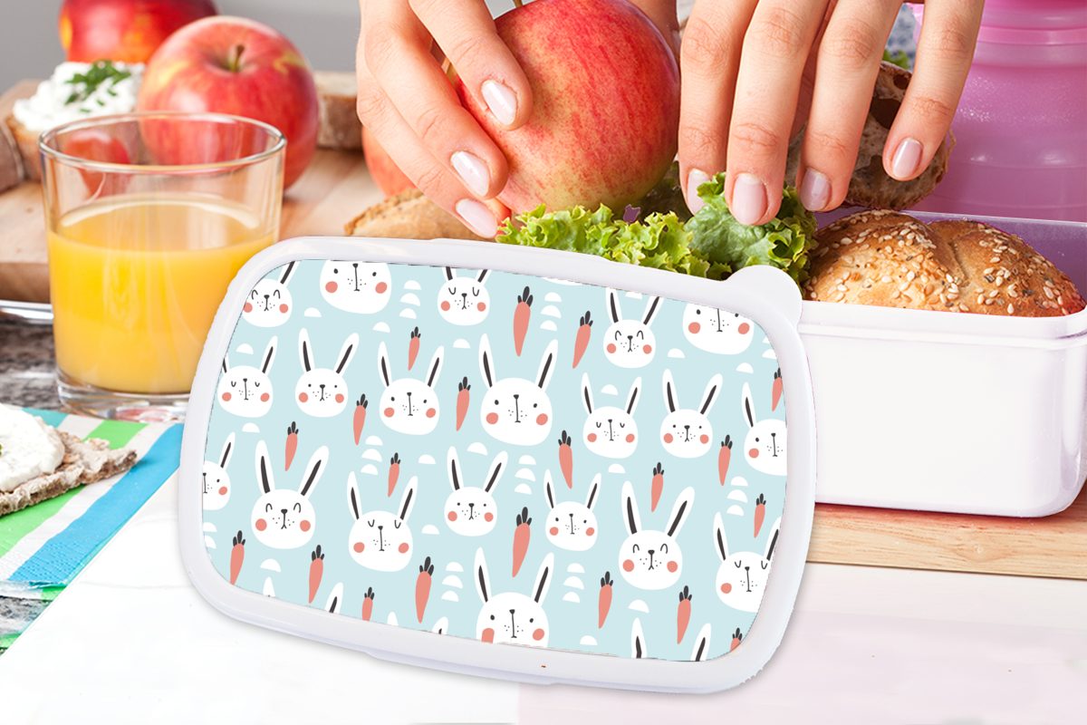 Kaninchen MuchoWow Jungs Erwachsene, (2-tlg), für Lunchbox Brotbox für Kunststoff, Mädchen Brotdose, und Kinder - und Kind, weiß - Tiere