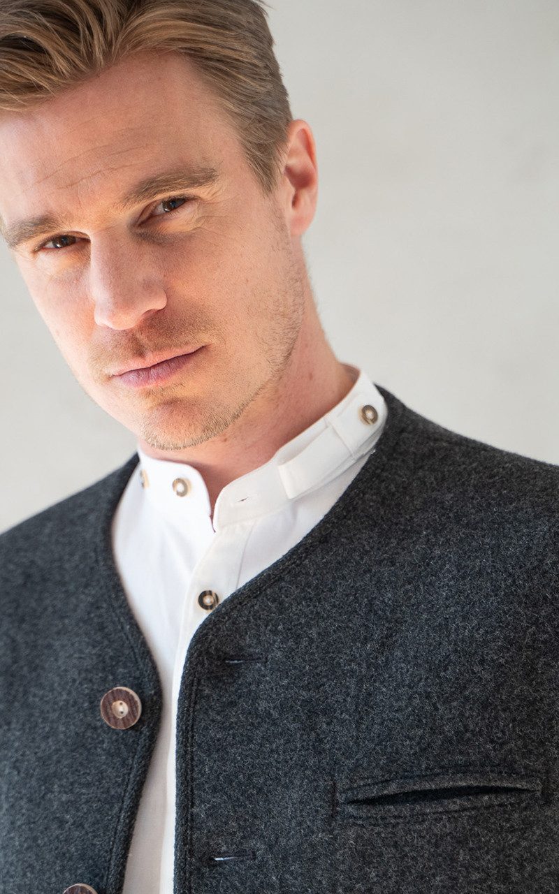 OS Trachten Trachtenhemd Letoya Herren Langarmhemd mit Stehkragen und Kragenriegel