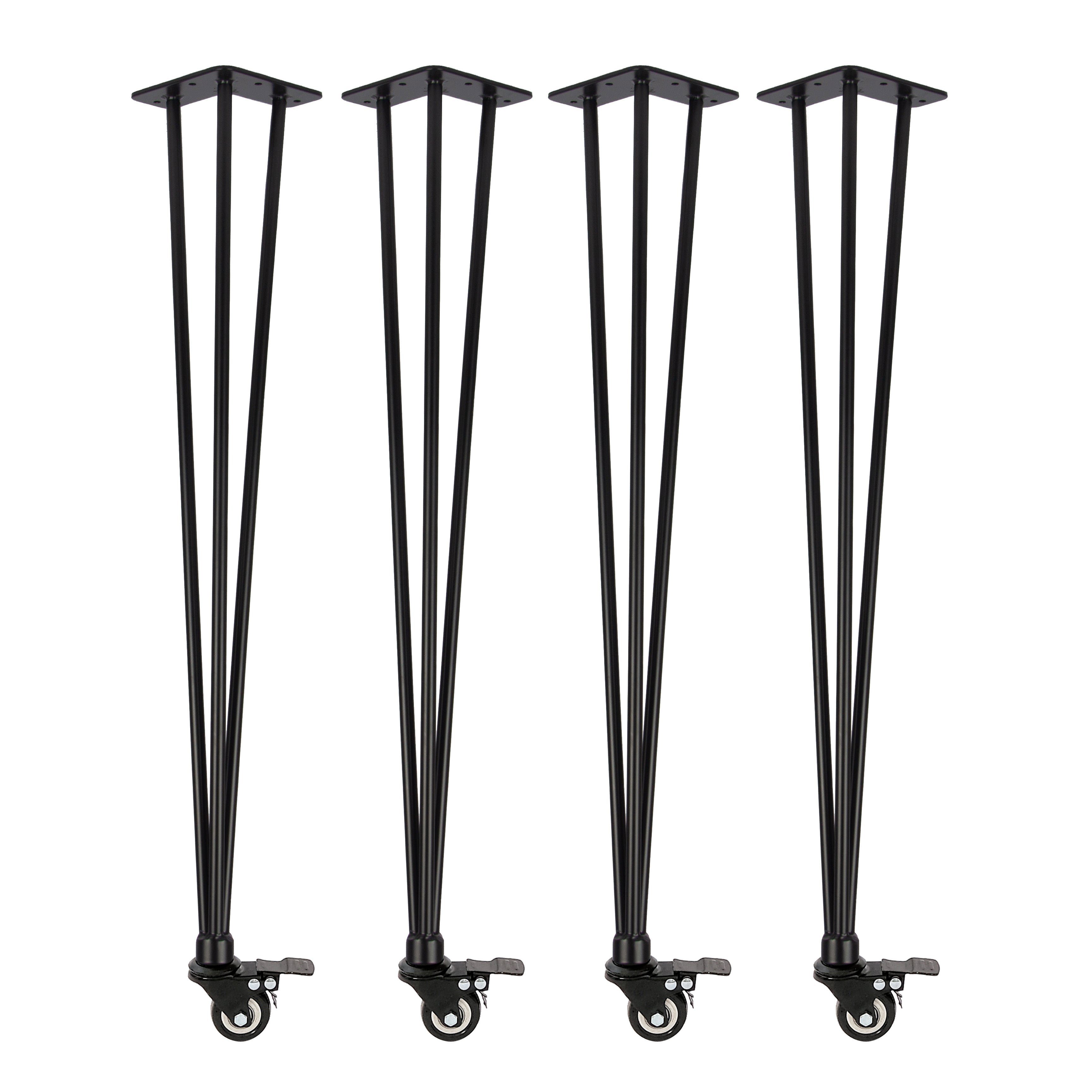 Natural Goods Berlin Tischbein HAIRPIN Legs ’n’ Roll, Haarnadelbeine mit Rolle, 72cm (Esstisch / Schreibtisch), Schwarz