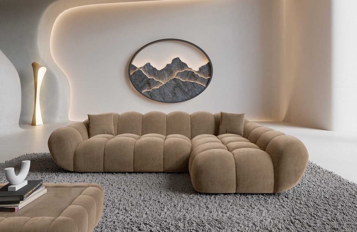 Sofa Dreams Polsterecke Maleron L Form kurz Stoffsofa, 4-Sitzer, Design Loungesofa, Ottomane rechts, Samtstoff Bezug in Braun