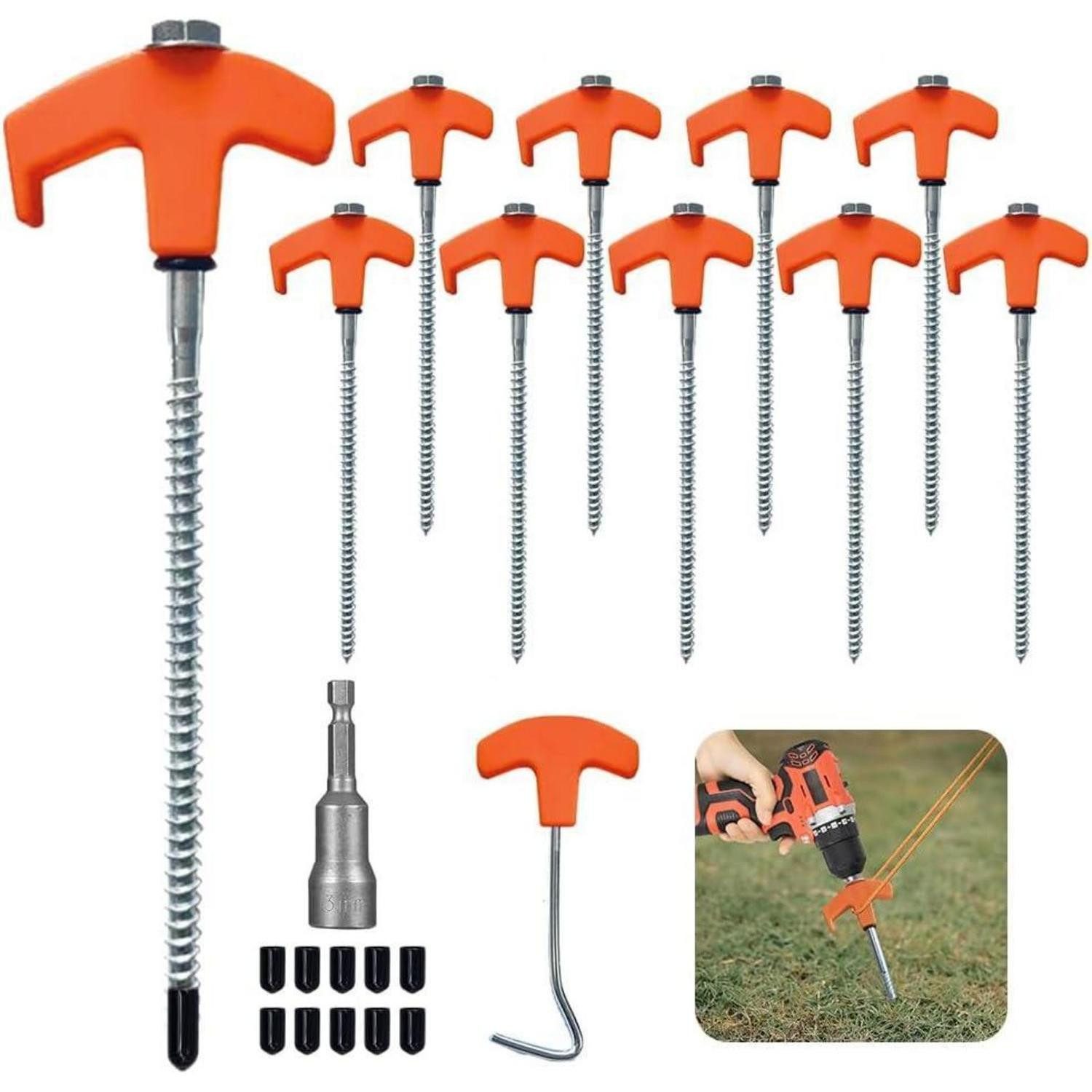 LuxusKollektion Zelthering 10 Stück Drehbare Zeltheringe mit Gewinde Erdnägel für Camping und