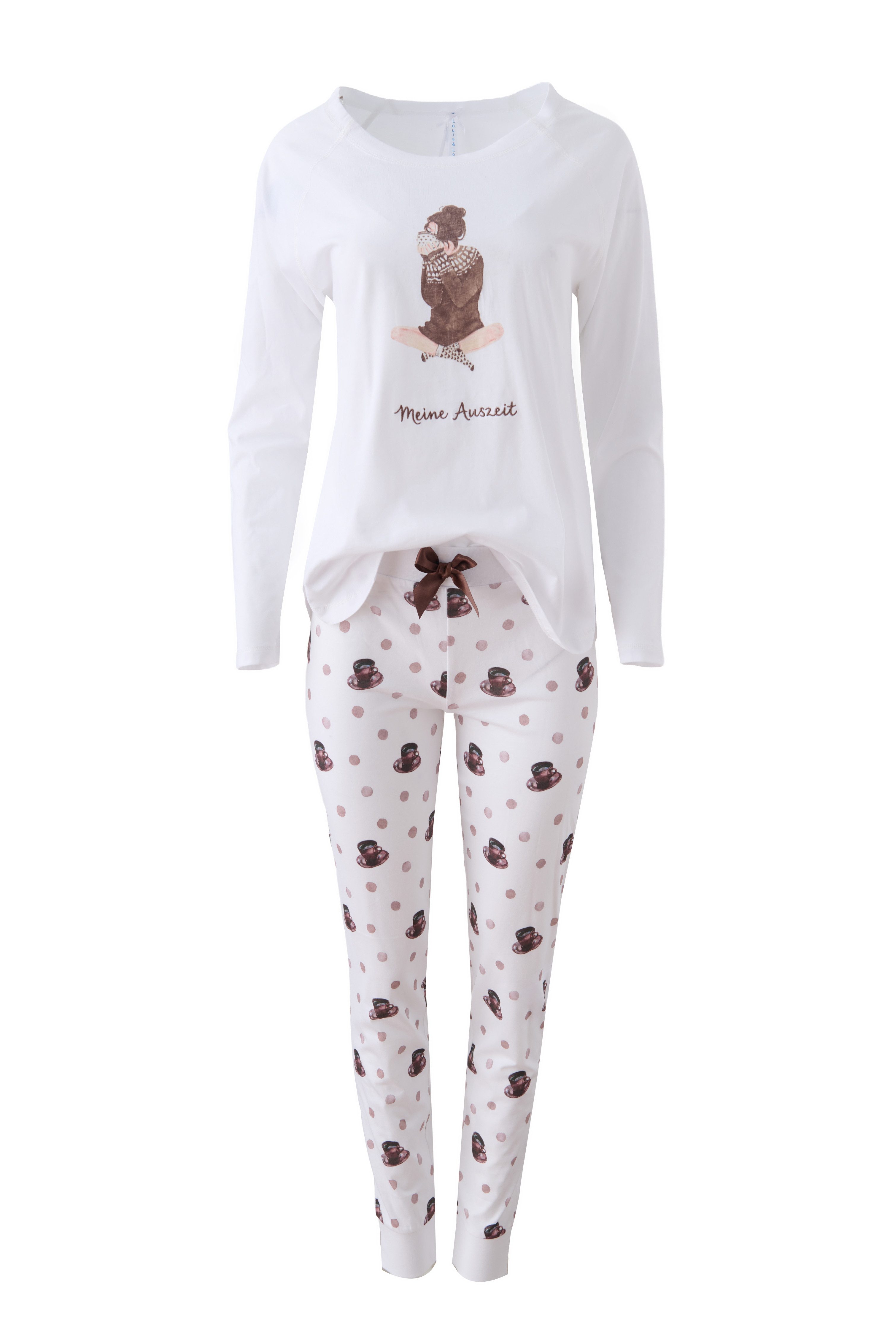 Louis & Louisa Pyjama Louis & Louisa Damen Pyjama mit Mädchen Druck weiß/Allover – Bild 2 von 3