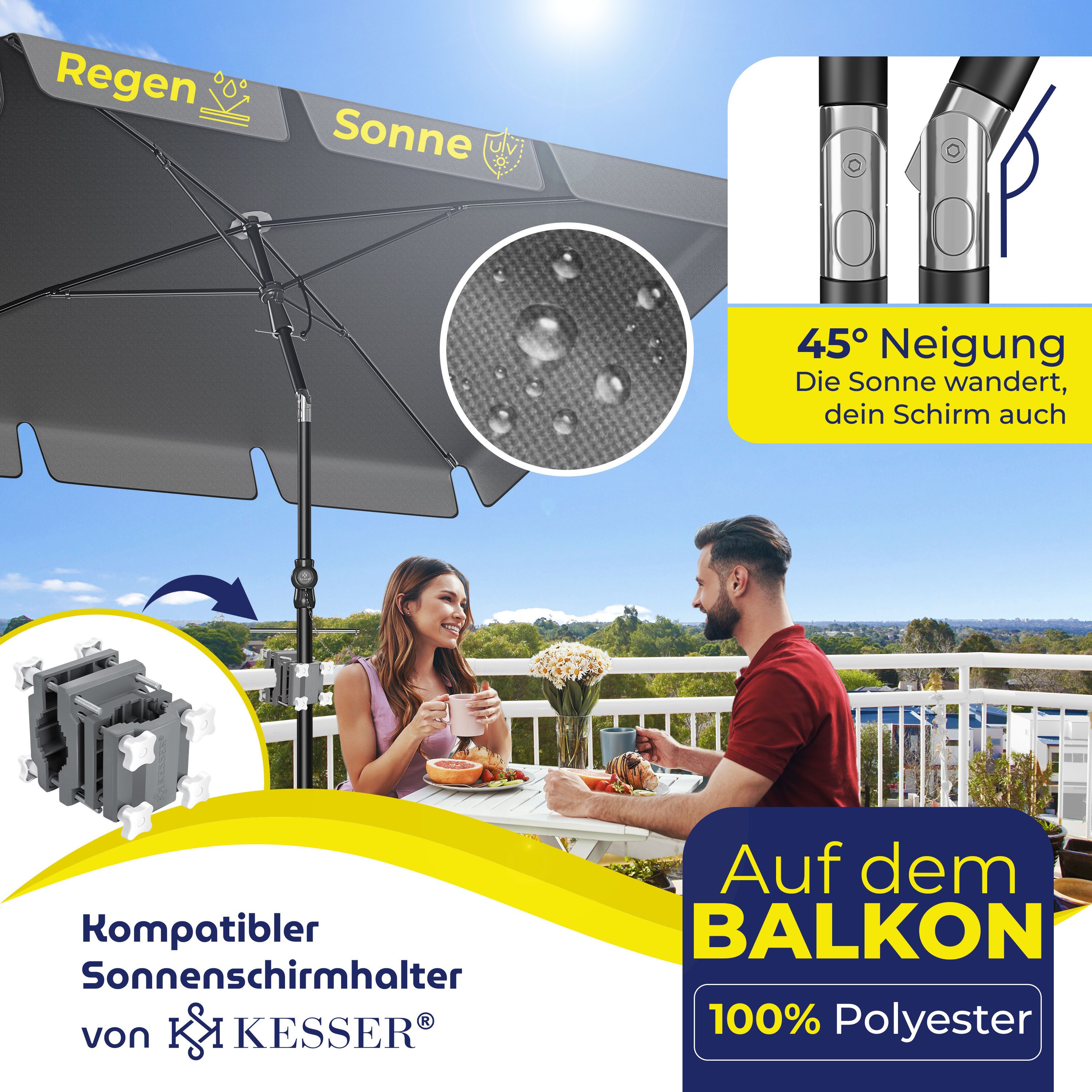 KESSER Sonnenschirm, Sonnenschirm Rechteckig Inkl. 2in1 Abdeckung Transporttasche