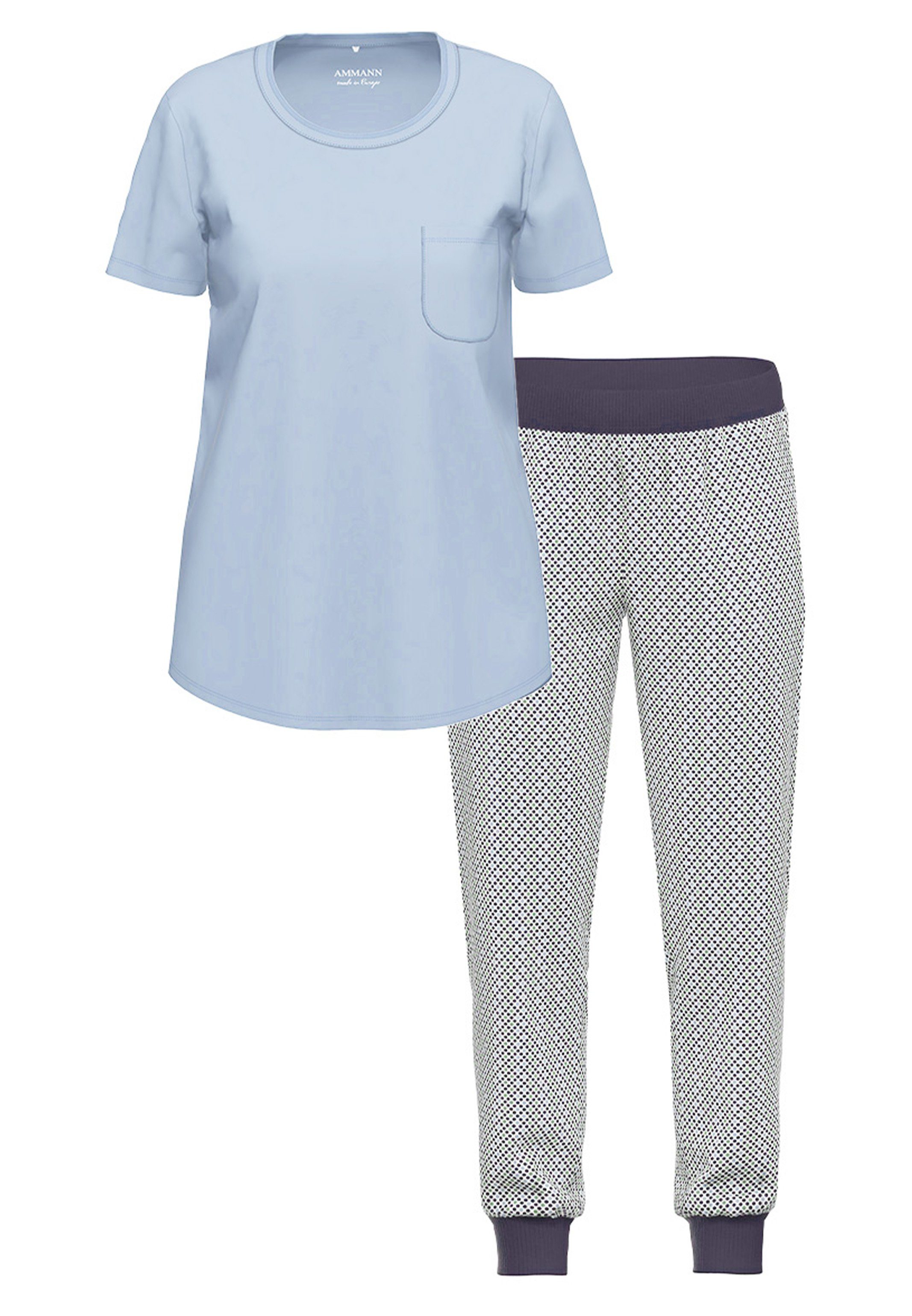 Ammann Pyjama Organic Cotton - (Set, Dusty tlg) Schlafanzug Blue Baumwolle 2 