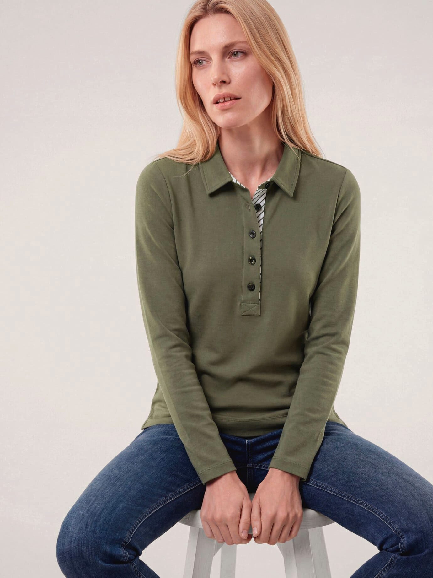 Walbusch Poloshirt Damen Poloshirt aus Baumwolle Polokragen Langarm
