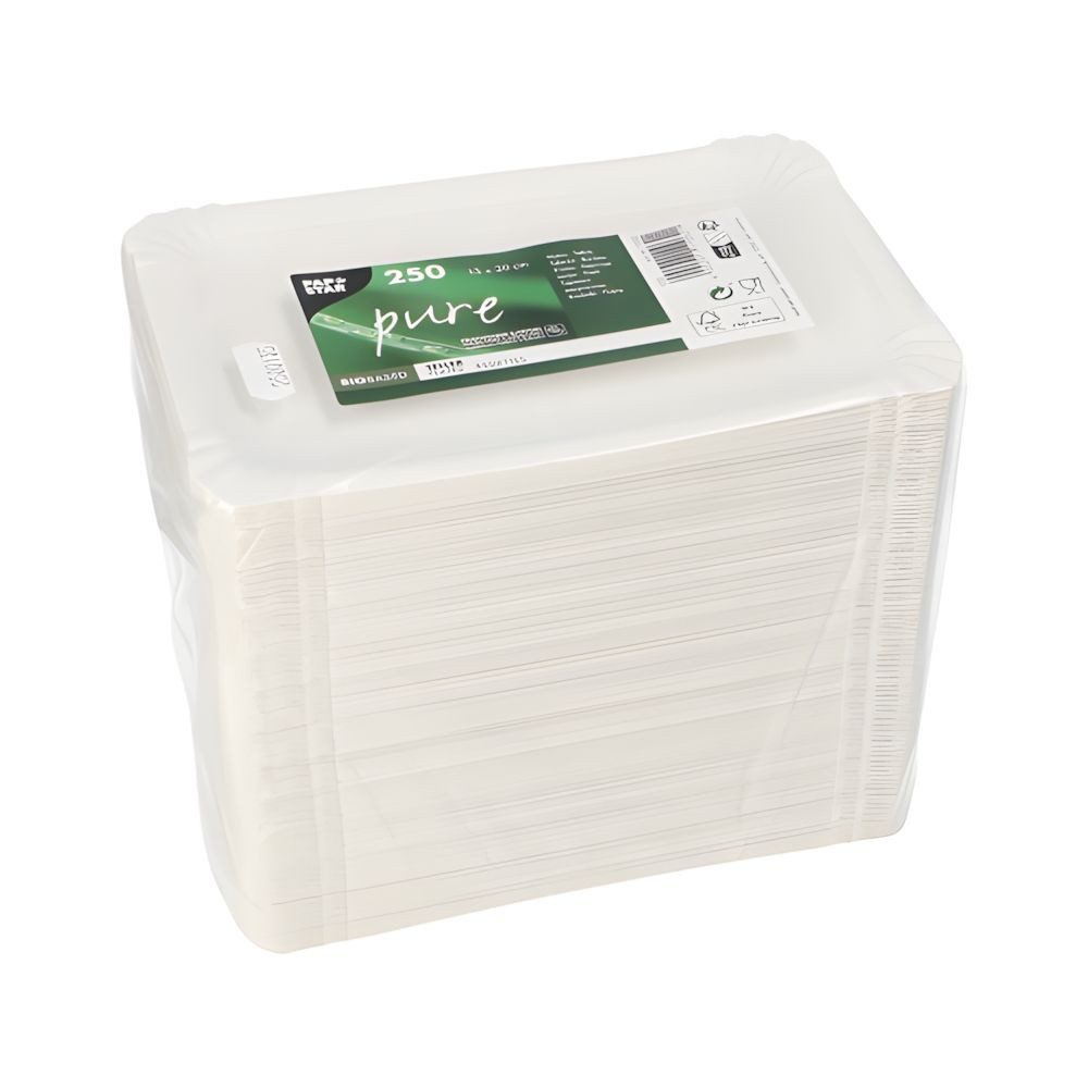 PAPSTAR Pappteller Teller, Pappe pure eckig 13 cm x 20 cm weiss 250 Stk