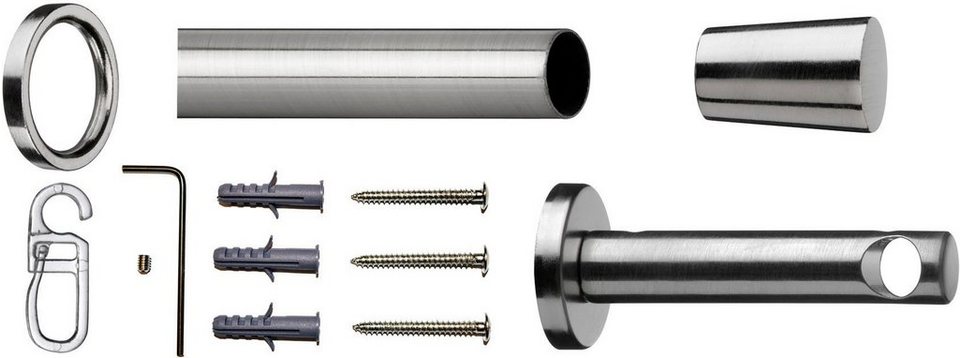 Gardinenstange Granada, indeko, Ø 12 mm, 1-läufig, Fixmaß, verschraubt,  Stahl, Komplett-Set inkl. Ringen und Montagematerial