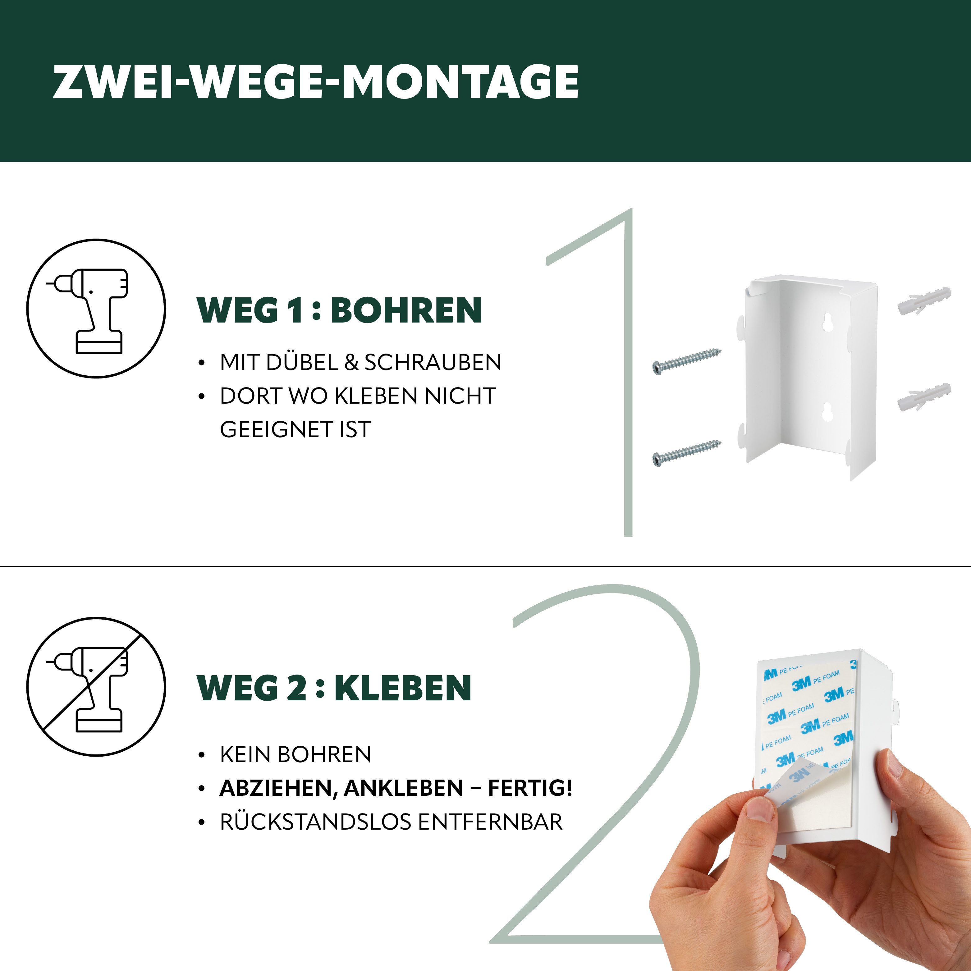 bremermann Kosmetikeimer Wand-Kosmetikeimer 3 l, Badmülleimer 2-Wege-Montage, eckig