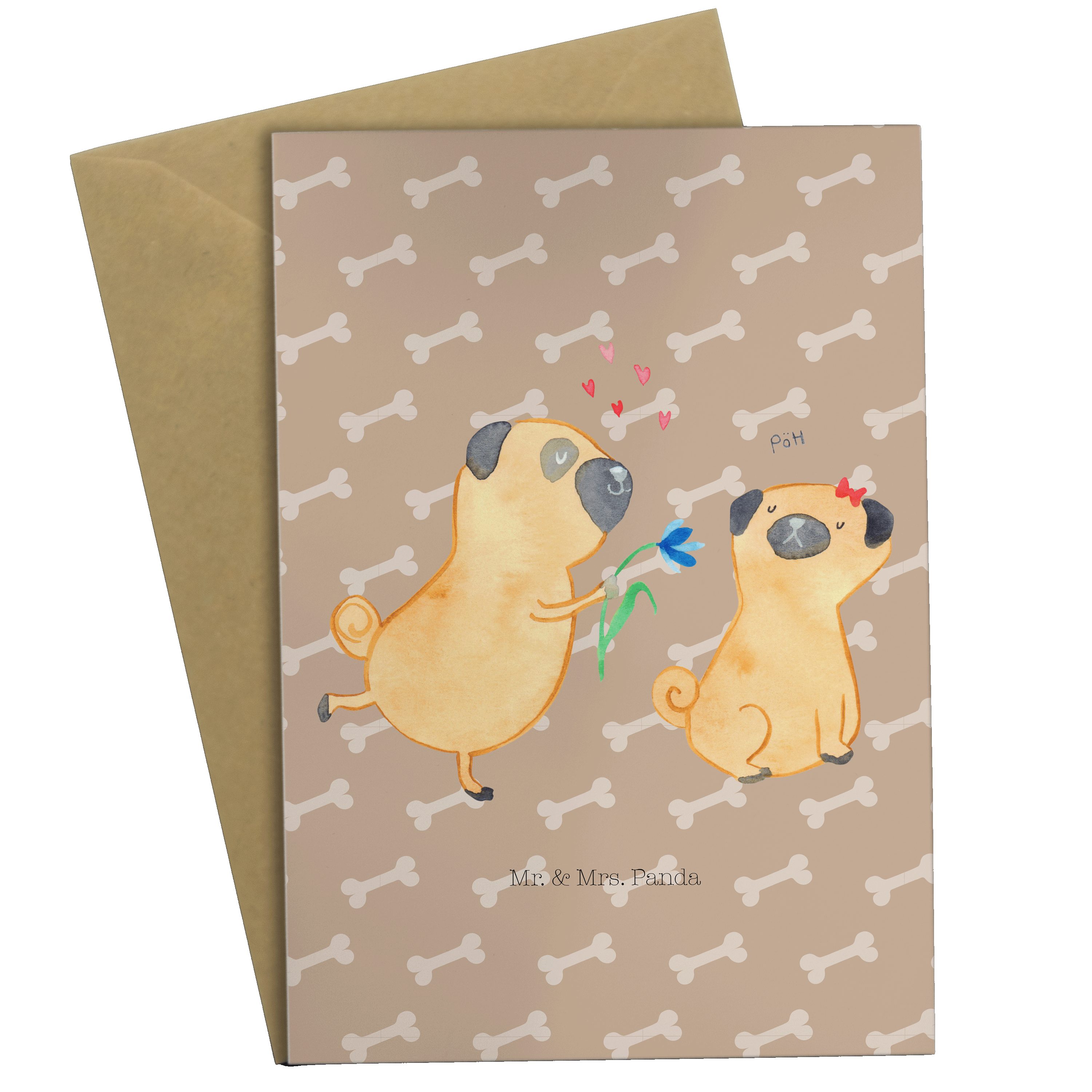 Mr. & Mrs. Panda Grußkarte Mops verliebt - Hundeglück - Geschenk, Möpse, Sprüche, Hundeliebe, Li
