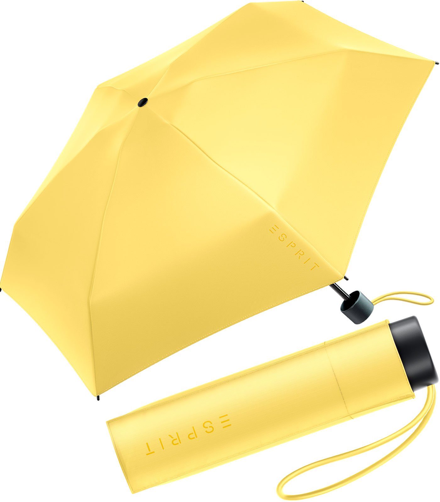 Esprit Taschenregenschirm Damen Super Mini Regenschirm Petito FJ 2023, winzig klein, in den neuen Trendfarben gelb