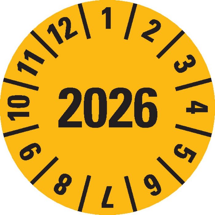 König Werbeanlagen Hinweisschild Prüfplakette 2026 gelb Folie ablösbar Ø 15mm 1000/Rolle