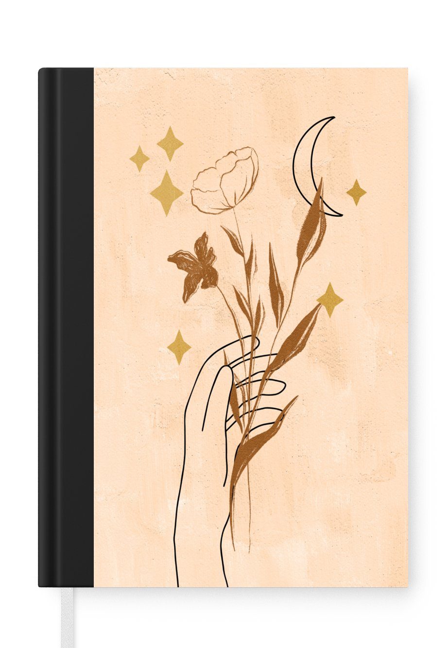Tagebuch, Blumen Sterne - A5, Boho Hand - Abstrakt, Merkzettel, Journal, Haushaltsbuch Notizbuch MuchoWow - Seiten, Notizheft, - 98