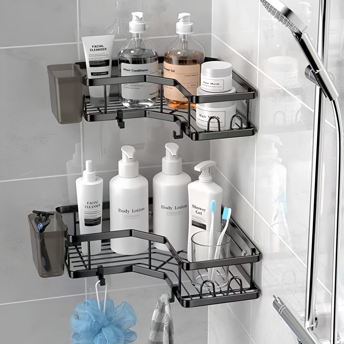 PFCTART Duschregal Badezimmer Dreibein-Wand-Eckregal Duschregal Schwarz günstig online kaufen