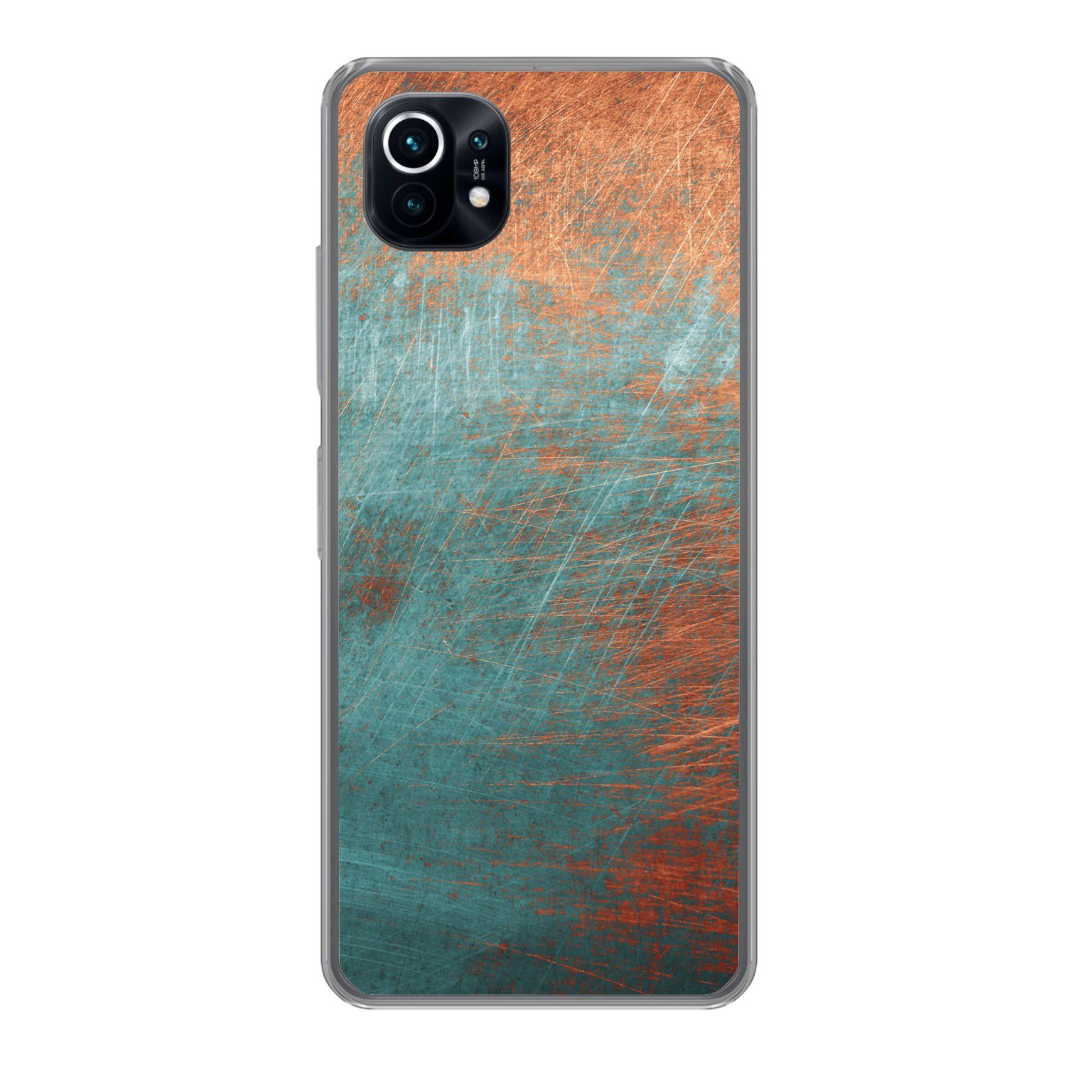 MuchoWow Handyhülle für Xiaomi Mi 11 Metall - Rost - Bronze - Blau - Abstrakt - Struktur, Phone Case, Silikon, Schutzhülle Dünn