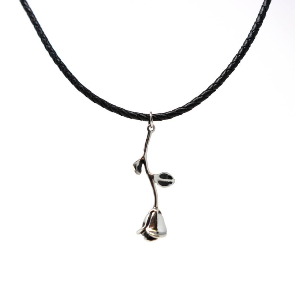 Kette mit Anhänger Lederkette Edelstahlkette 316L ROSE