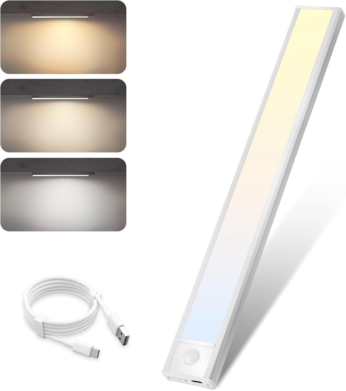 Nettlife LED Unterbauleuchte Bewegungsmelder dimmbar 20/30/40 cm wählbar USB Schrankbeleuchtung, LED fest integriert, 3 Farbtemperatur Aufladbar Schrankleuchte für Flur Cabinet