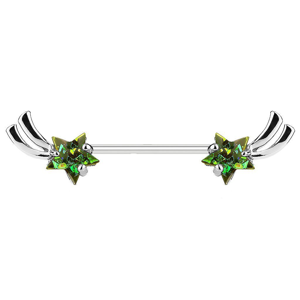 Taffstyle Intimpiercing Opal, Sternschnuppe Brustwarzen Dunkelgrün Piercing Intim Schmuck - Barbell Barbell mit Intimpiercing piercing Brustpiercing Brust Silber