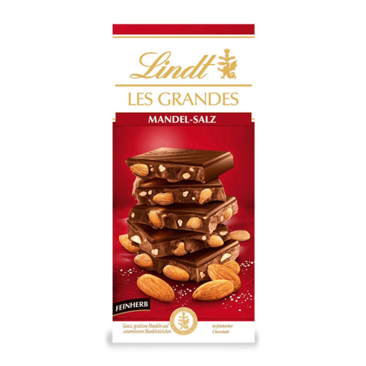 LINDT Schokolade, Lindt Les Grandes Mandel Salz in feinherber Schokolade Tafel 150g
