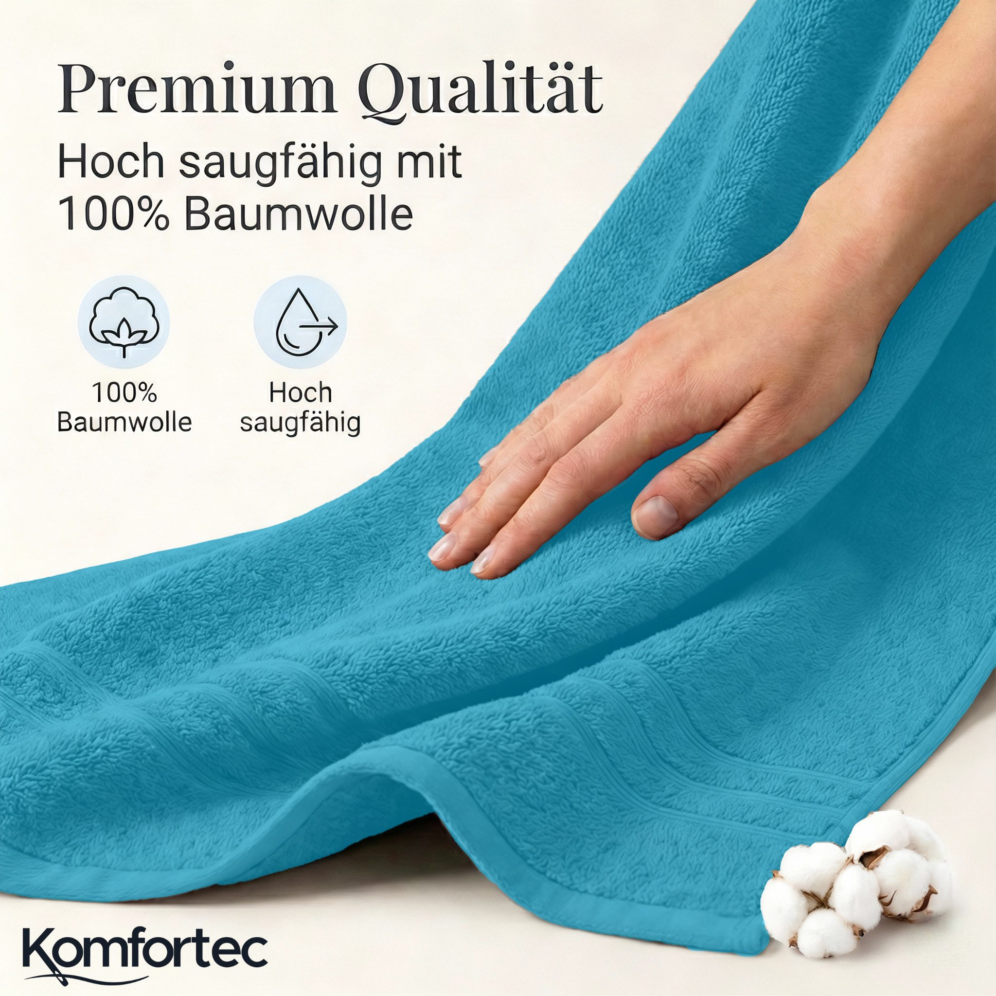 Komfortec Saunatuch 100x200 cm Badetuch aus 100% Baumwolle, Frottee (1-St), extra Große, Schnelltrocknend – Bild 4 von 5