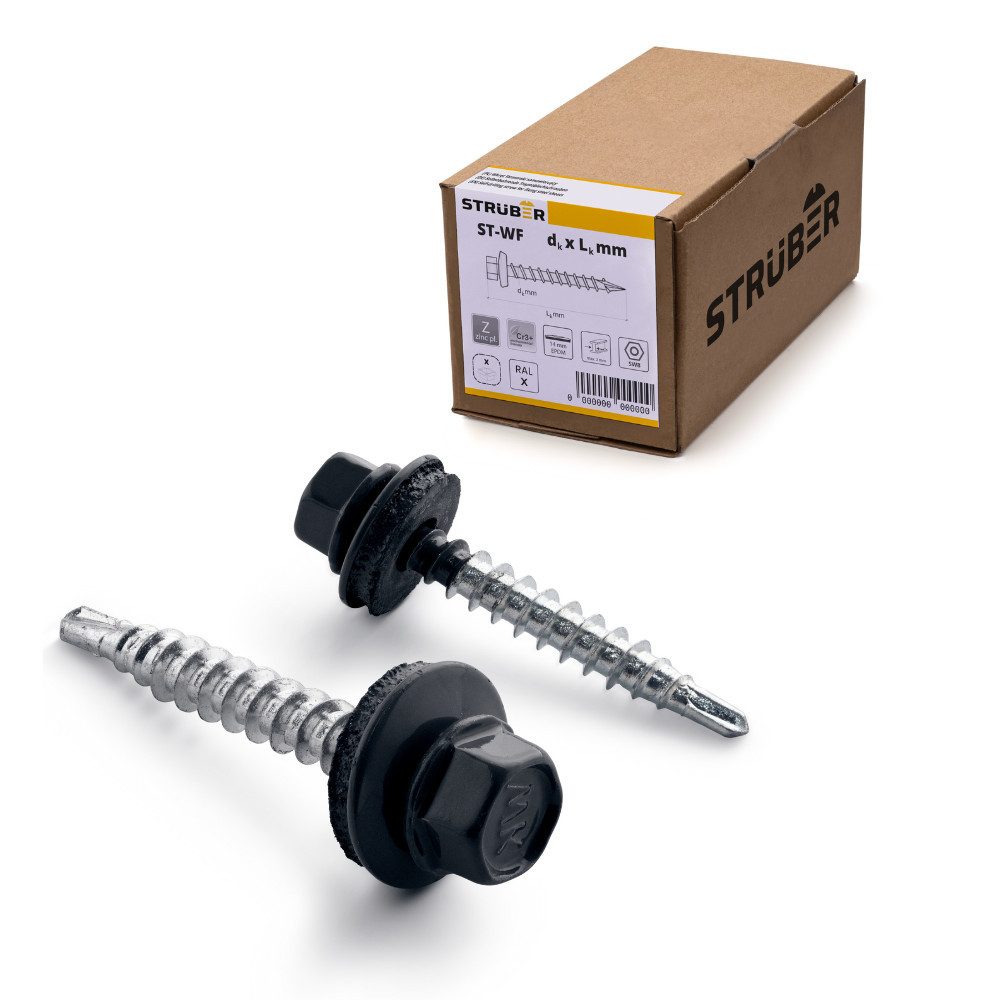 STRÜBER Schrauben- und Dübel-Set Trapezblechschrauben - Selbstbohrende Bohrschrauben mit Dichtscheibe, (250 St)