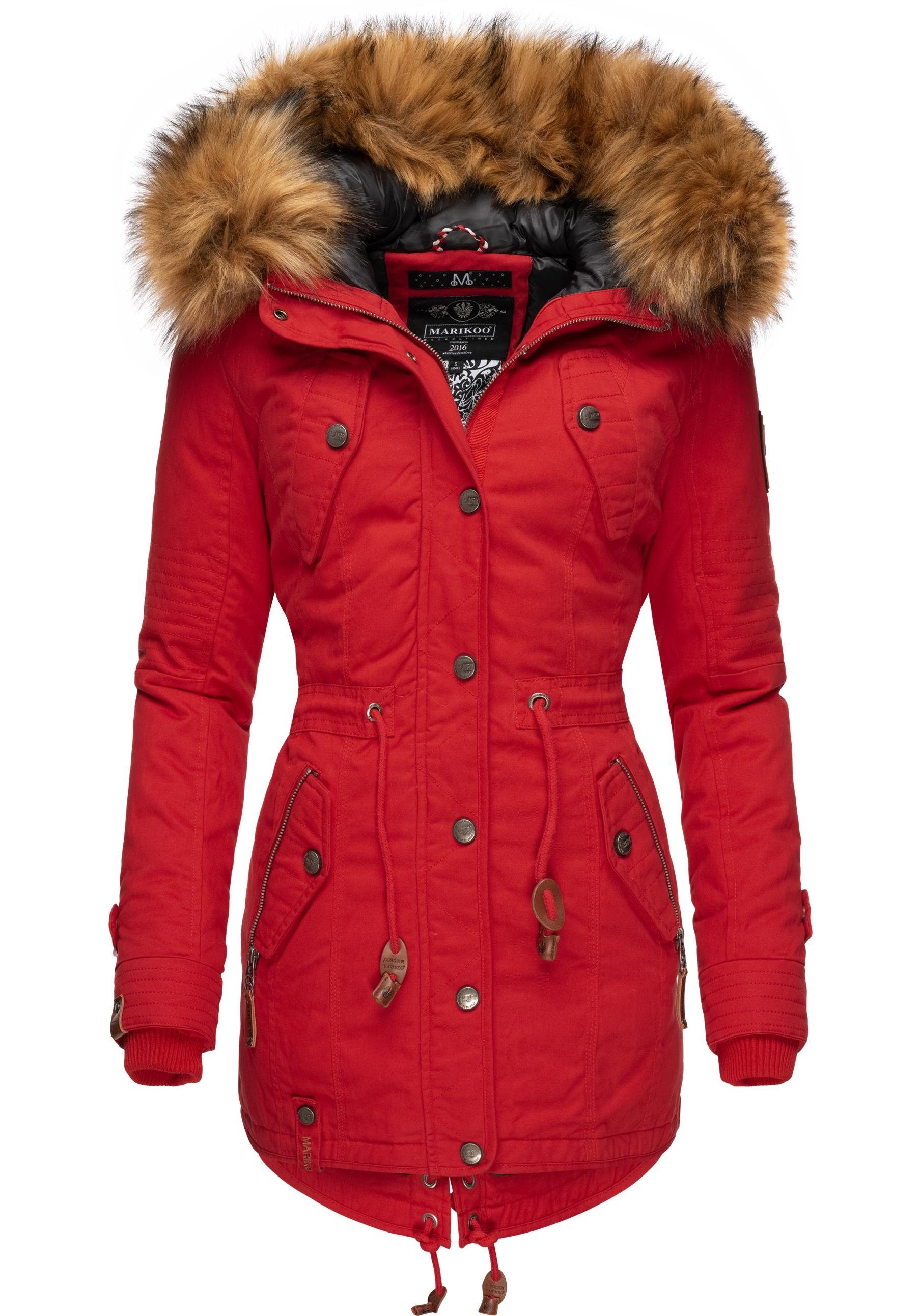 Marikoo Wintermantel La Viva Prc stylischer Winterparka mit abnehmbarem Kunstfell rot