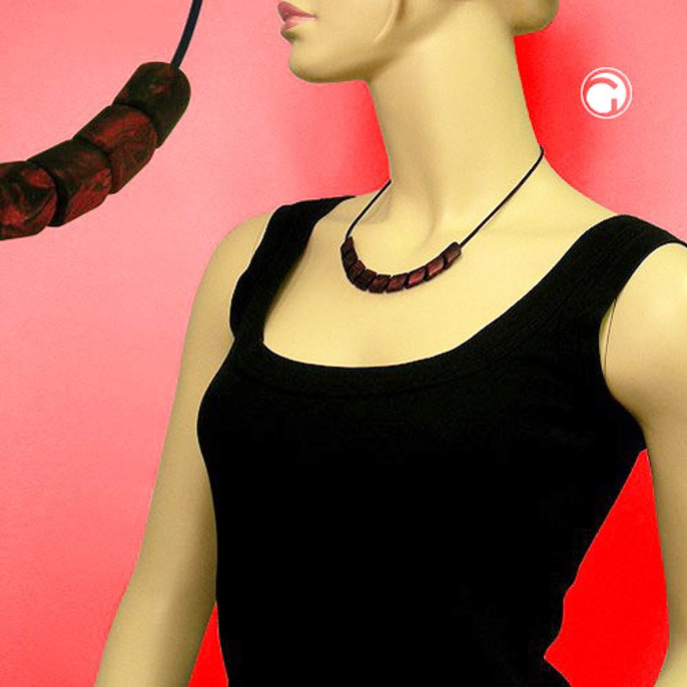 unbespielt Collier Kette Kunststoff-Schrägperle rot-metallic-marmoriert Vollgummi 45 cm, Modeschmuck für Damen
