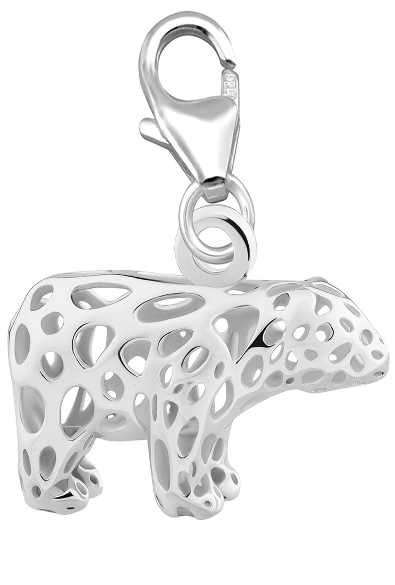 Limana Charm-Einhänger Bär Eisbär 925 Silber Karabiner Anhänger für Armband Kette (inkl. Geschenkdose), Geschenk Idee Charmanhänger Armbandanhänger
