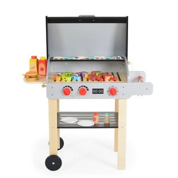 Tooky Toy Kinder-Grill Kindergrill Holz TK808 BBQ-Set, Spiellebensmittel Grillbesteck Soßen