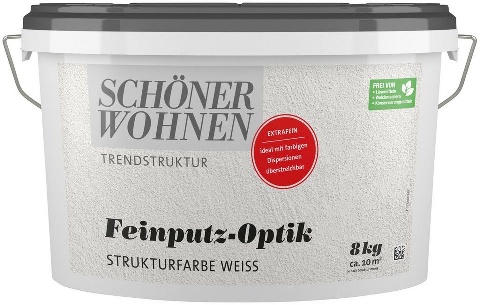 SCHÖNER WOHNEN FARBE Wand- und Deckenfarbe TRENDSTRUKTUR Feinputz-Optik  extrafein, weiße Strukturfarbe mit extrafeiner Körnung