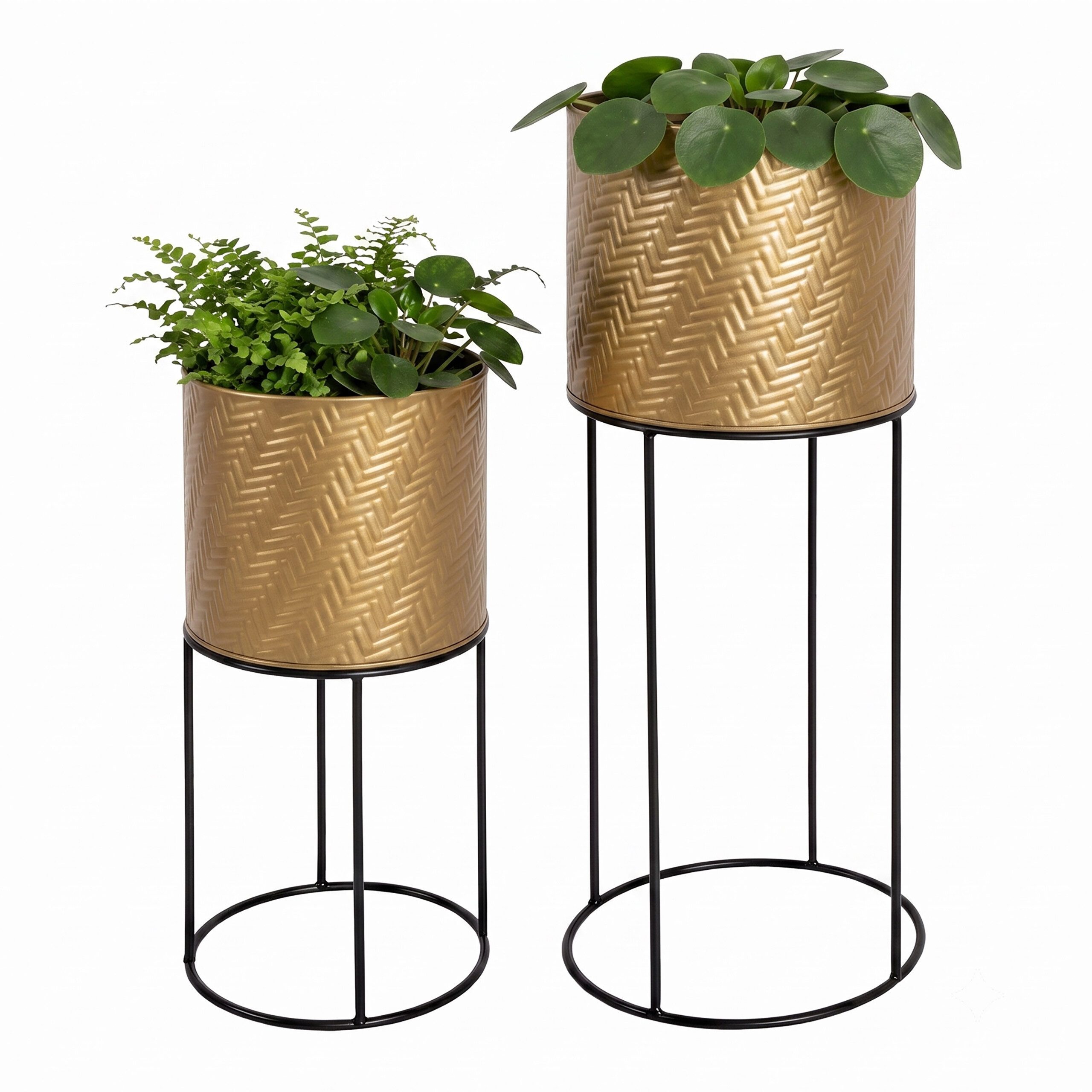 relaxdays Blumenständer Metall Blumenständer 2er Set, Gold-Schwarz