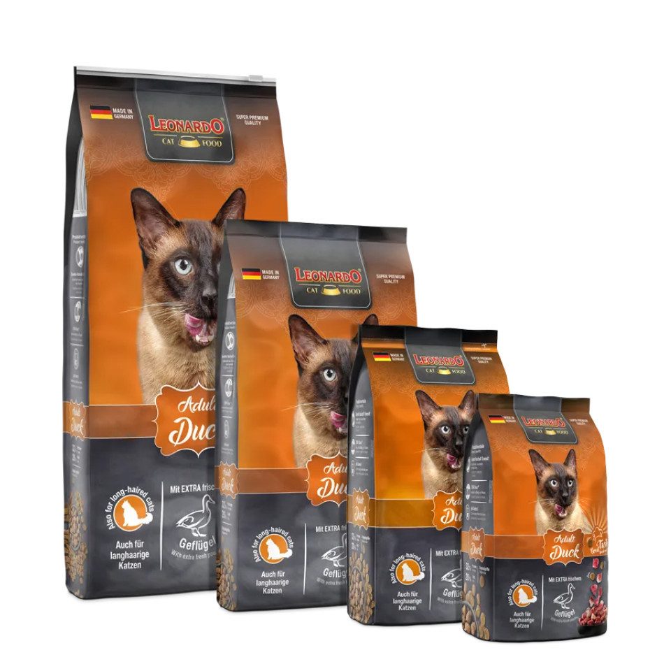 Leonardo Catfood Adult Duck - hochwertiges Trockenfutter mit Chiasaat & Krill, Trockenfutter für: Katzen