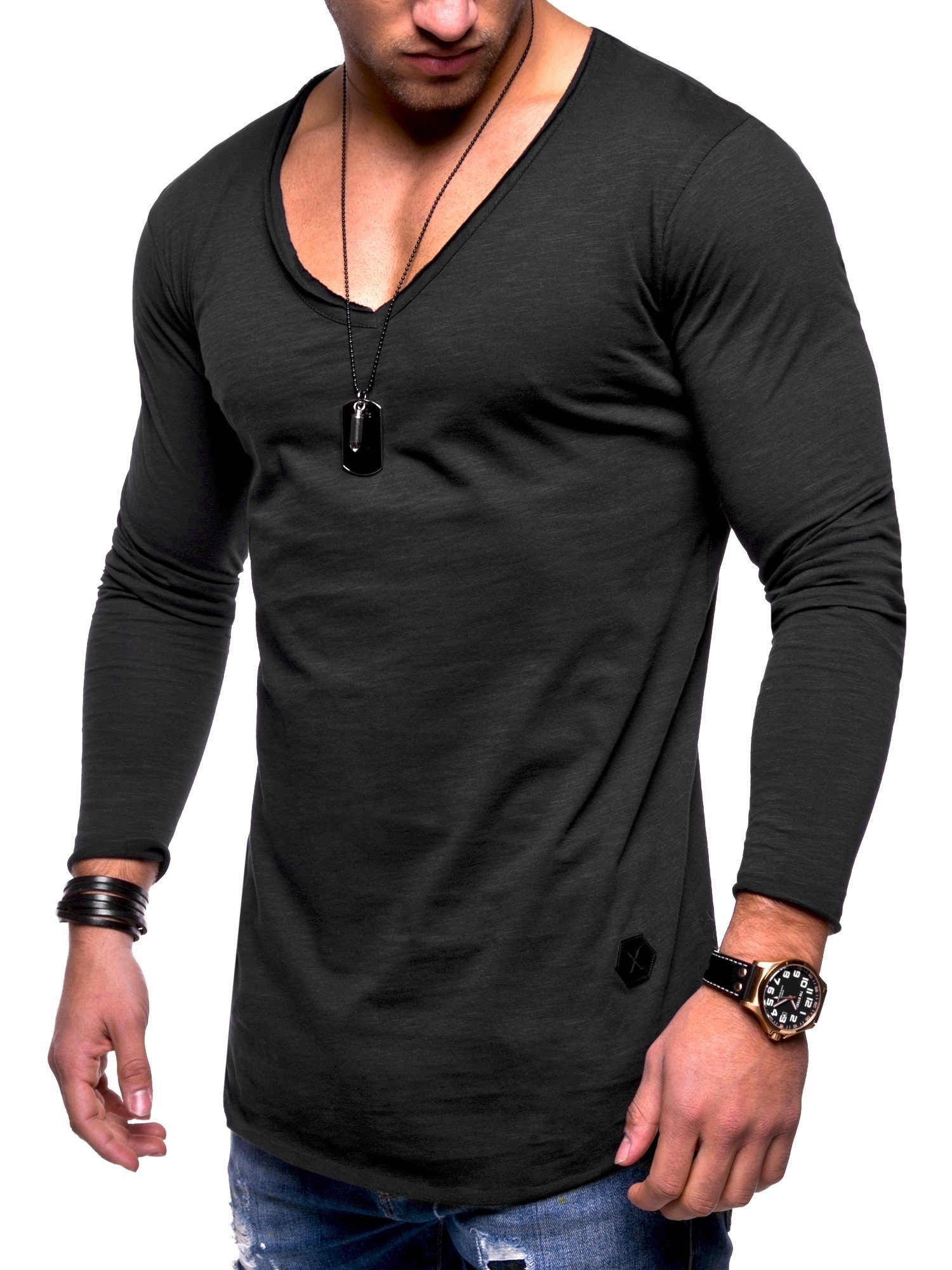 V-Ausschnitt Langarmshirt mit L/S behype schwarz NUKE