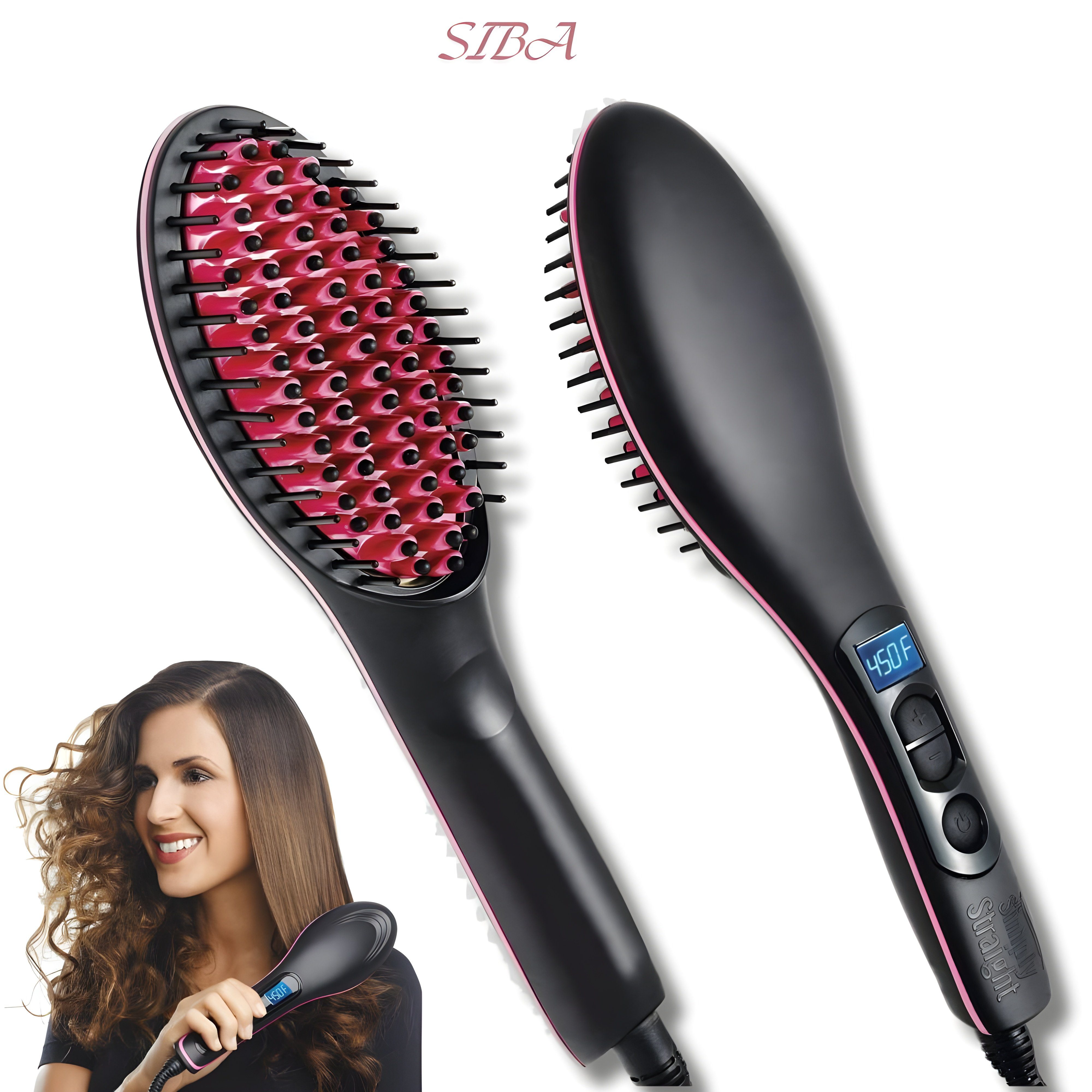 Sibastore Haarglättbürste Straight Brush mit Keramikborsten und neuste Neagtiv-Ionen-Technologie, Aufheizbar bis 230°C, Schnelles&Einfaches Glätten für Salon Qualität