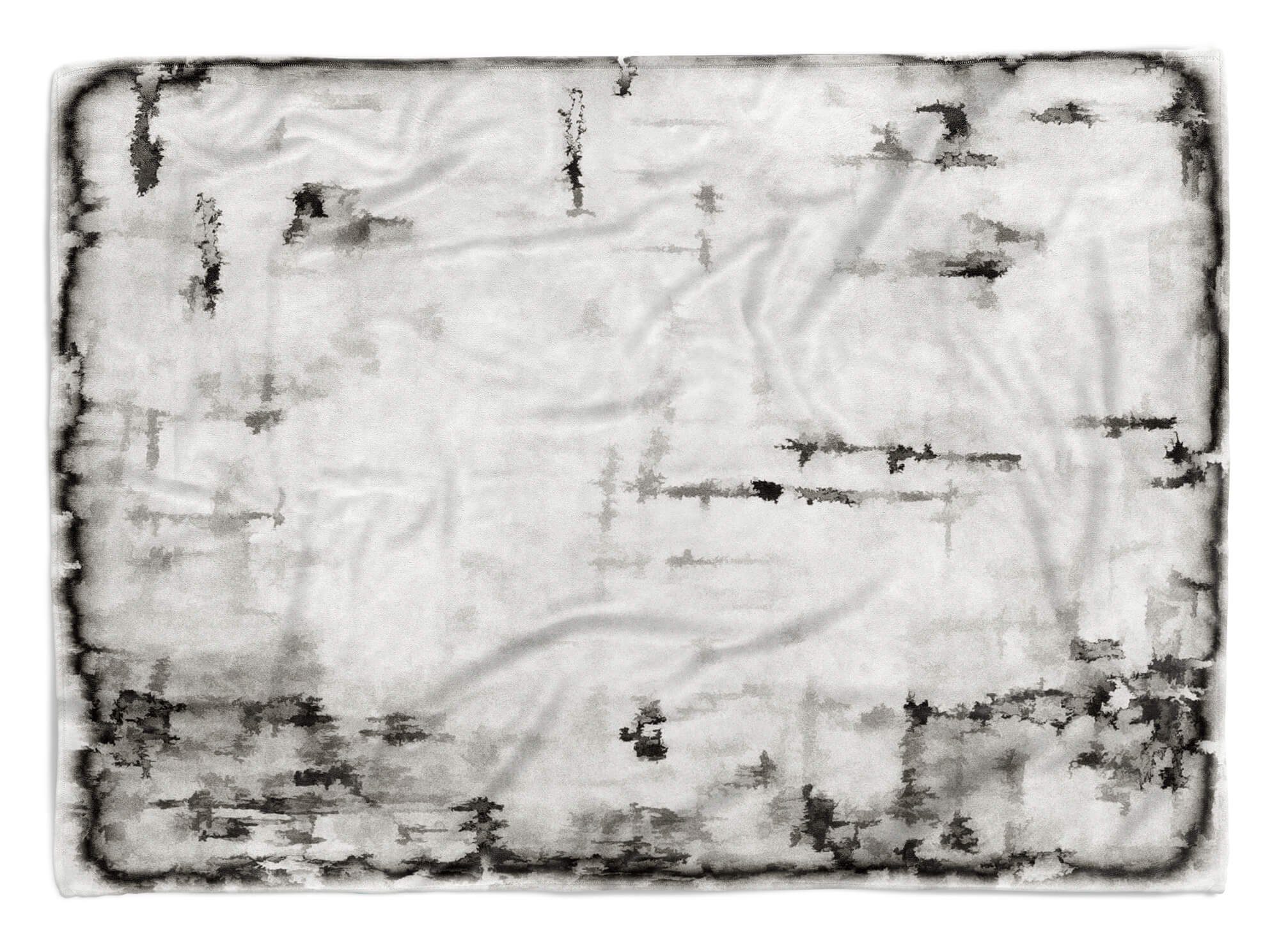 Grau Baumwolle-Polyester-Mix (1-St), A, Schwarz Art Kuscheldecke Fotomotiv mit Handtuch Weiß Saunatuch Abstrakt Handtuch Handtücher Sinus Strandhandtuch