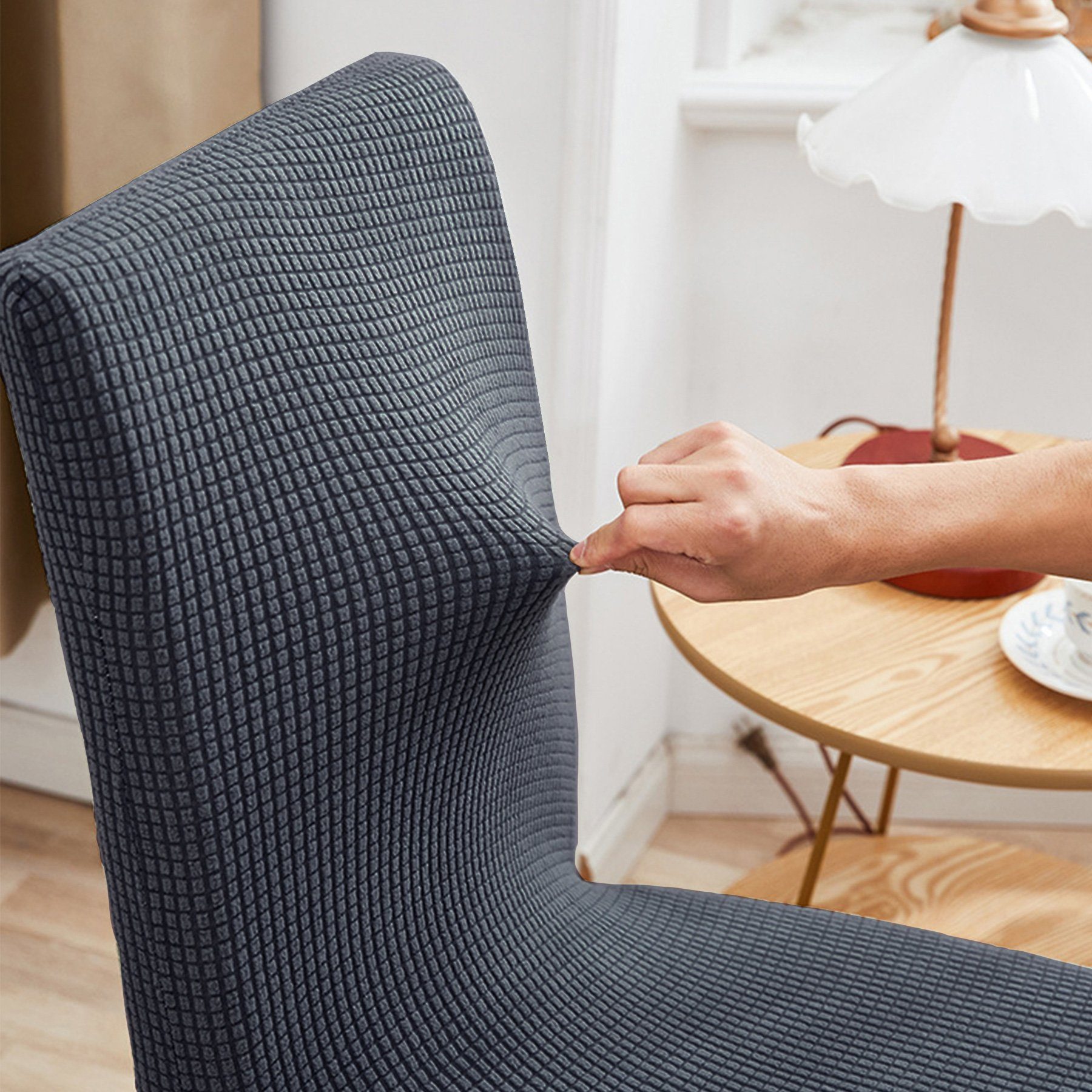 Gummiband Hussen Stretch Abnehmbare für dunkelgrau-M Sitzflächenhusse Stuhlhussen, Stühle, Waschbar MULISOFT, mit Stuhlbezug