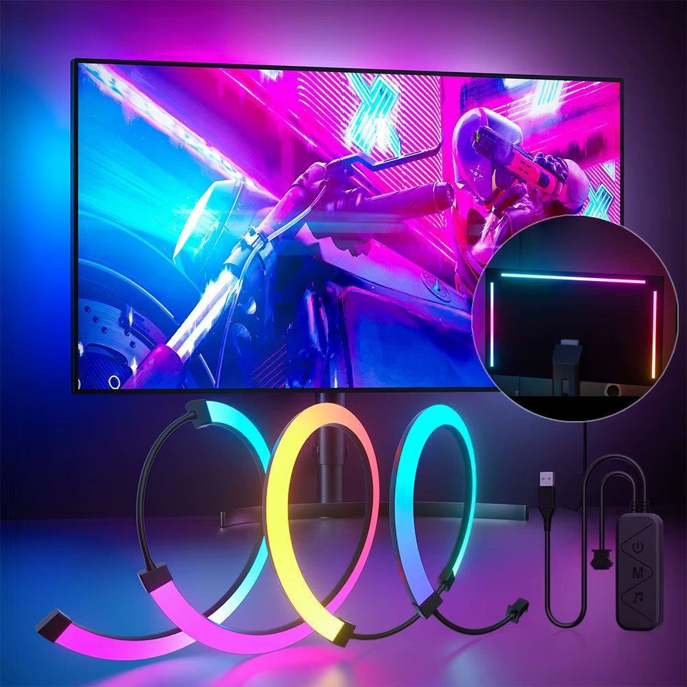 Athlix LED Lichtleiste RGB-IC-LED-Streifen Monitor-Hintergrundbeleuchtung Fernseher, LED fest integriert, RGB, Rhythmusbasierte Lichteffekte, Smarte App-Steuerung