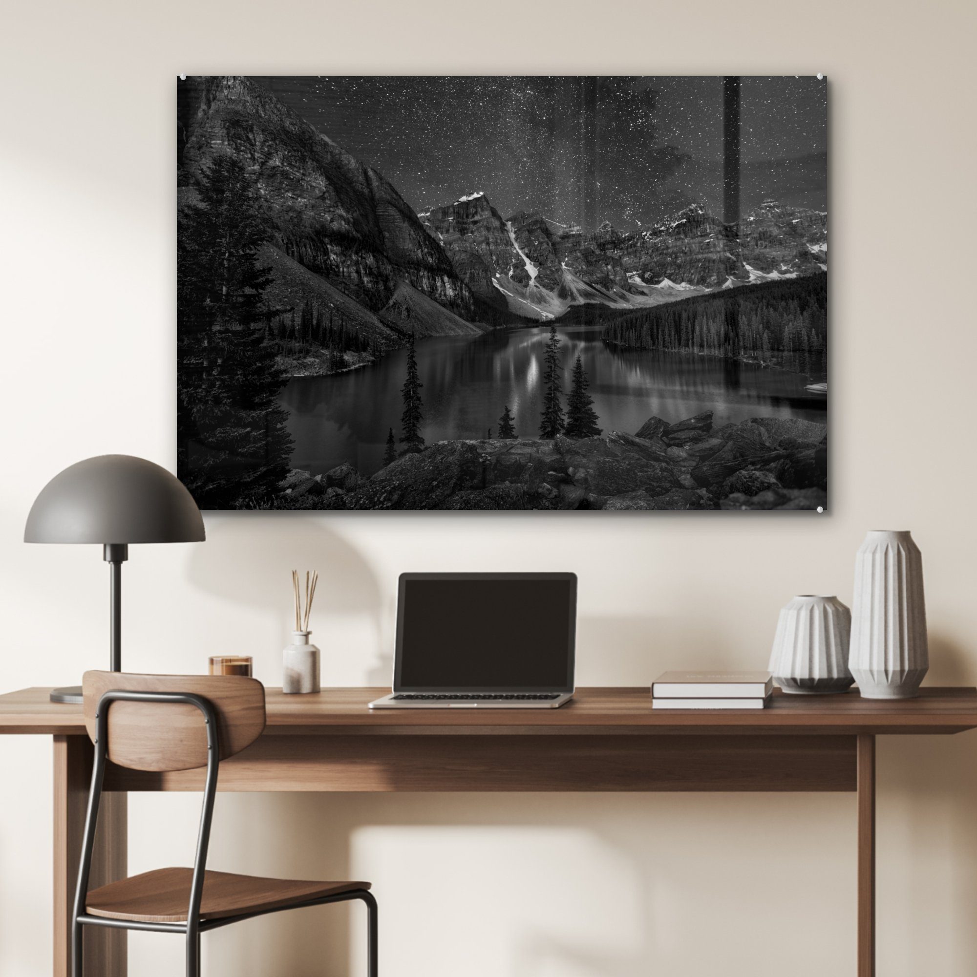 Kanada National im bei - in Nacht Wohnzimmer Banff und, Moraine Lake Park (1 Schlafzimmer & Acrylglasbild St), MuchoWow schwarz Acrylglasbilder