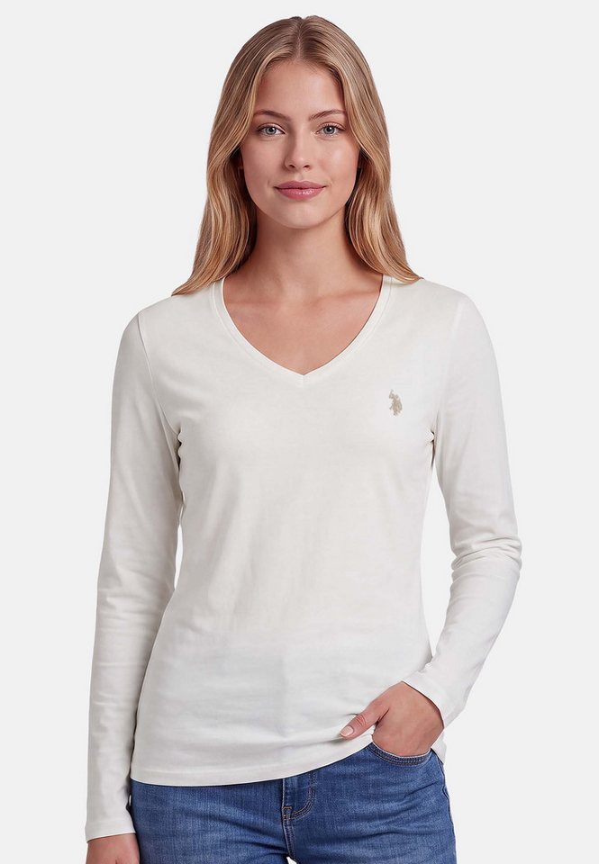 U.S. Polo Assn. Langarmshirt mit V-Ausschnitt und Stickereidetails Elastisches Longsleeve mit normaler Passform