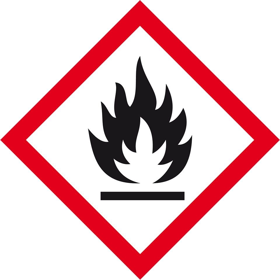 Hinweisschild Gefahrensymbol Flamme GHS02, Folie, selbstklebend, 52x52mm, 5/Bogen