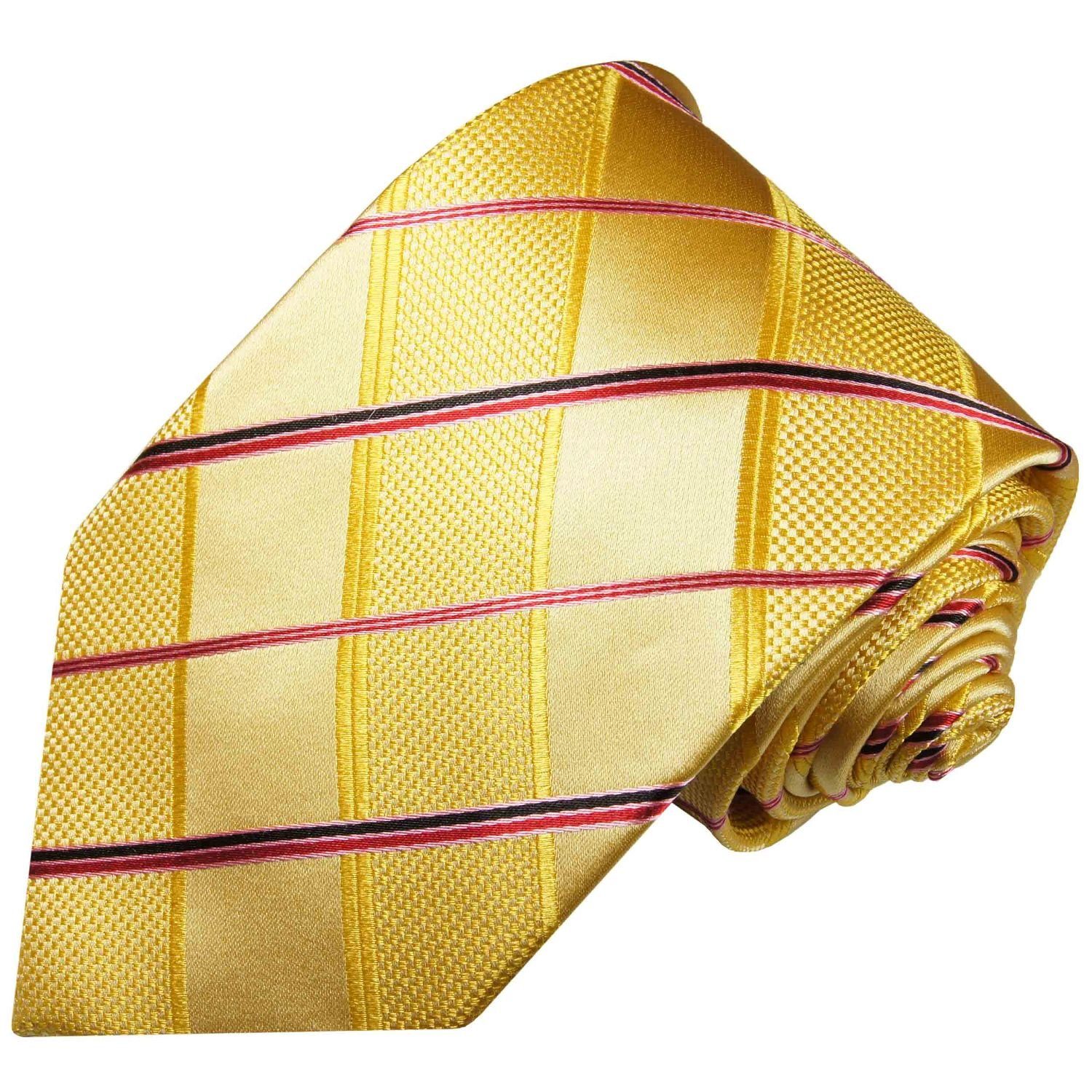 pink 538 modern gold Karo Seide mit 2-St., Krawatte Tuch mit (Set, Einstecktuch) Krawatte Malone gestreift Herren Seidenkrawatte gelb Breit Paul (8cm), 100%
