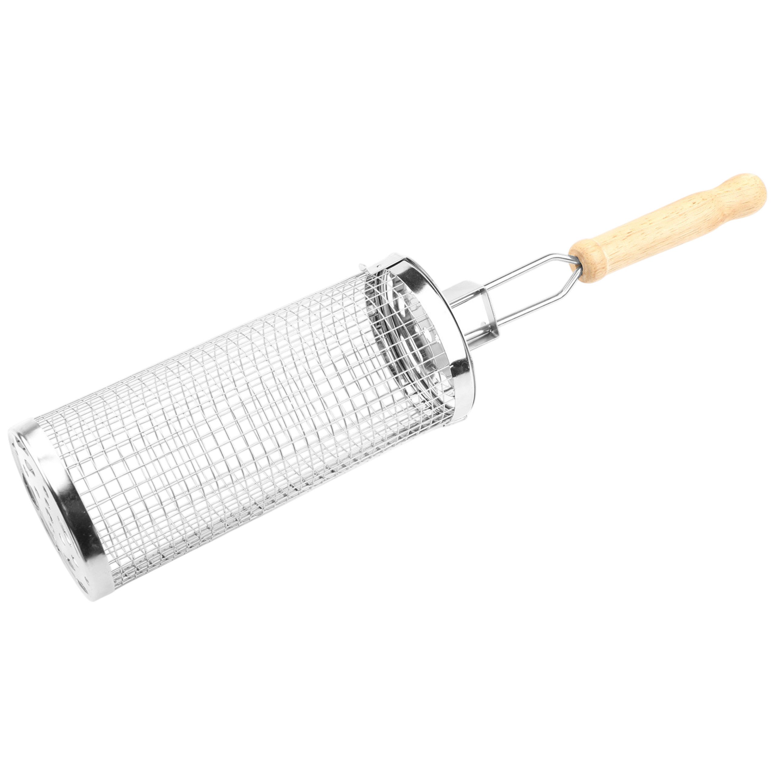 Grill-Welten Grillbesteck-Set Grill Welten Grillkorb Edelstahl BBQ Grillkorb 20 cm mit Holzgriff