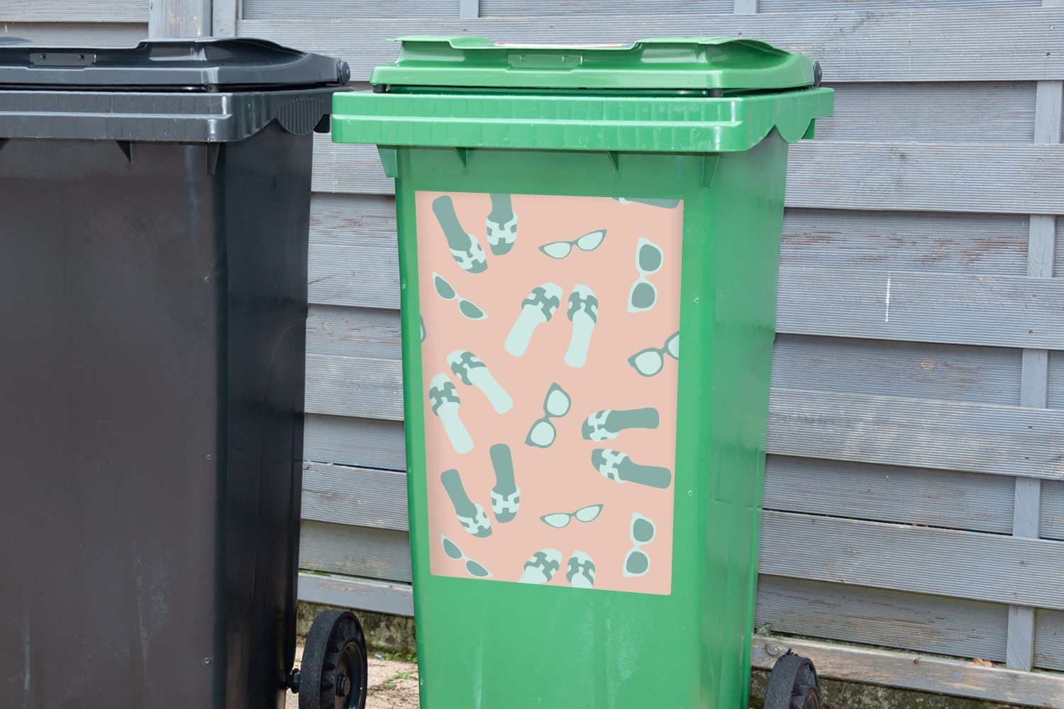 Mülleimer-aufkleber, Mülltonne, Flip-Flops (1 Container, St), MuchoWow Abfalbehälter - - Wandsticker Rosa Sommer Sticker,