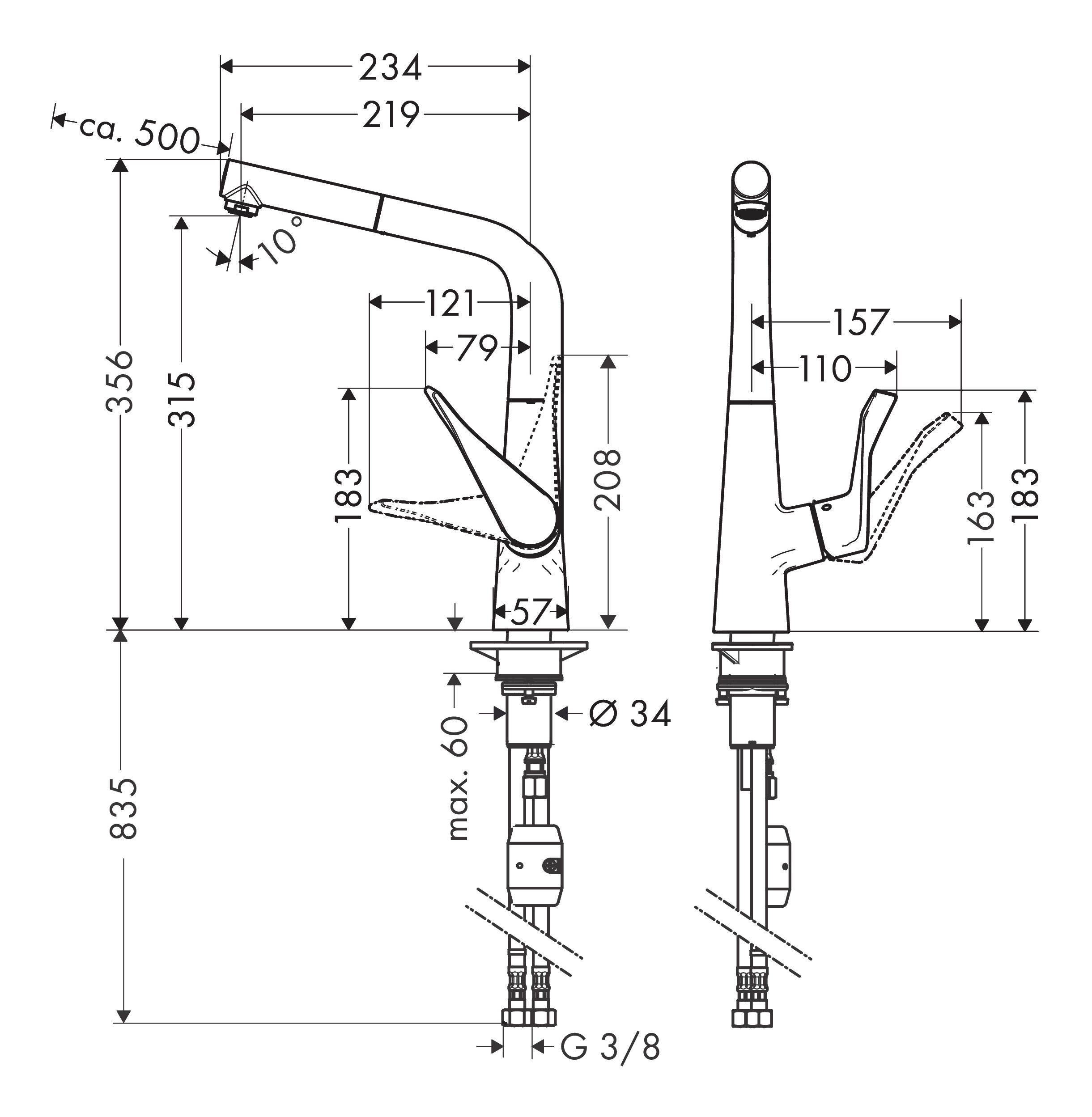 hansgrohe Metris Küchenarmatur M71 mit Chrom Ausziehauslauf Einhebel-Küchenmischer 320 - 1jet