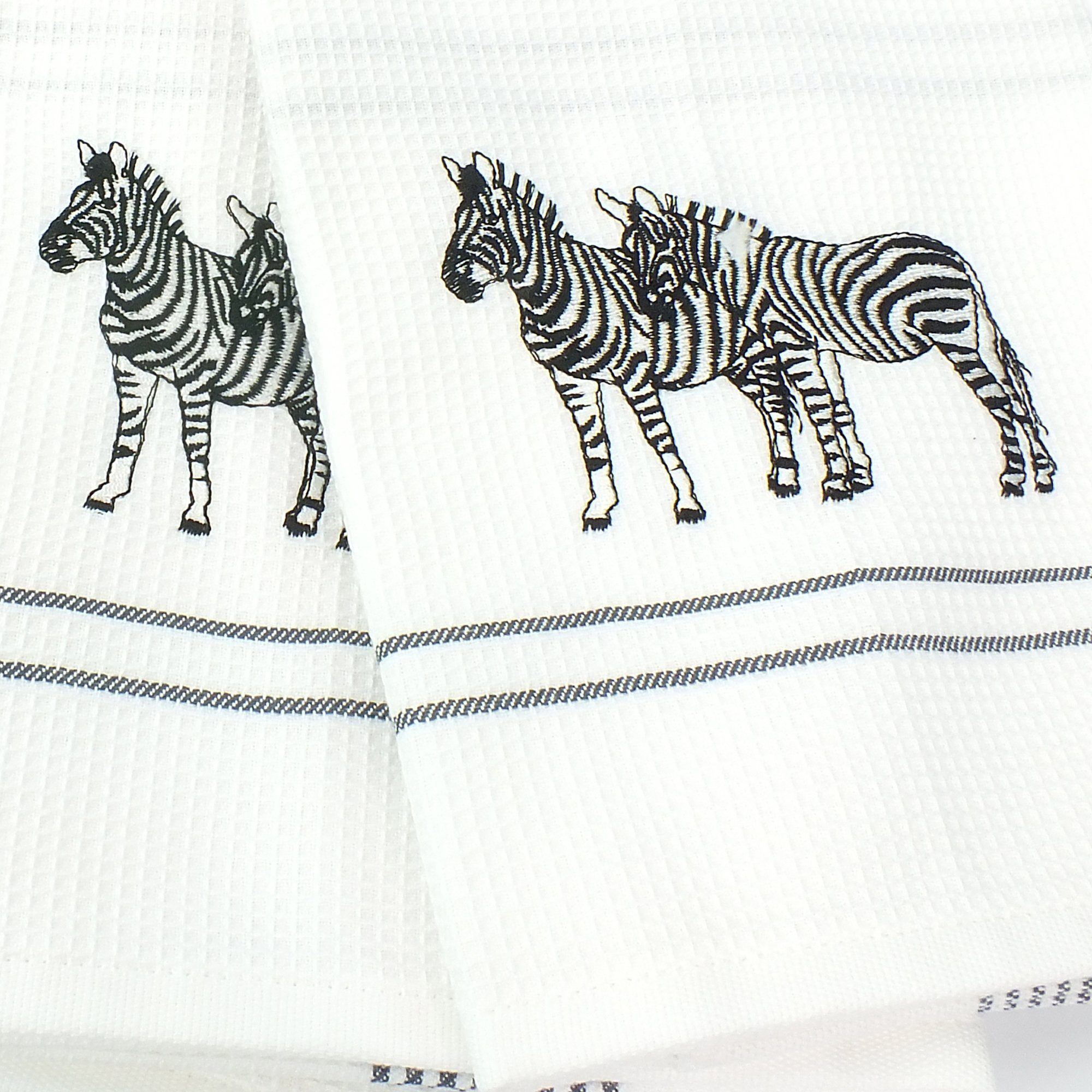 Baumwolle Lasa 2er Embroideries, 2-tlg), Zebra Waffelpique Home ca.50x70cm Stickerei Pack Geschirrtücher Geschirrtuch (Set,