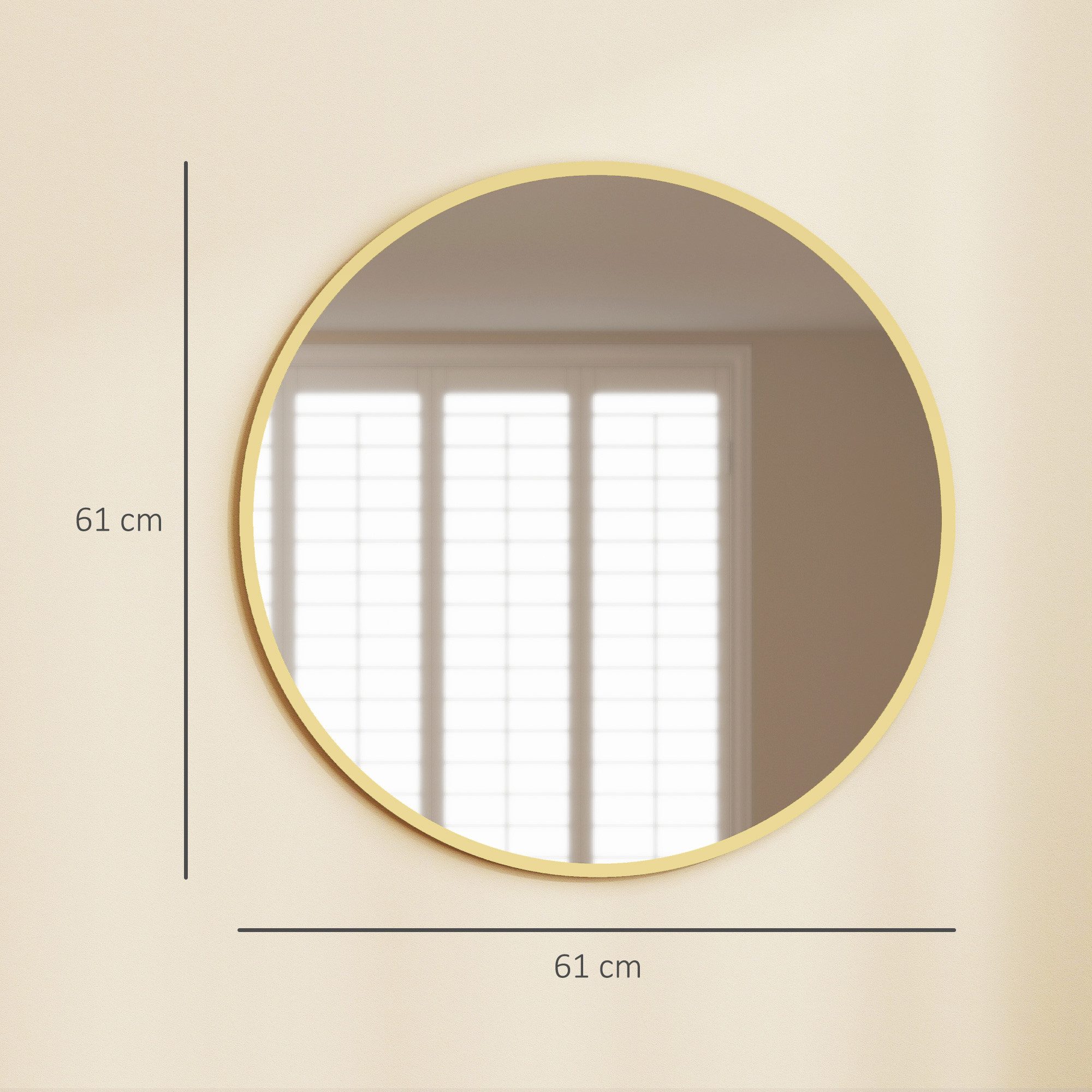 HOMCOM Wandspiegel Badspiegel, runder Spiegel für Bad, Wohnzimmer, Schlafzimmer (mit Aluminiumlegierungrahmen, 1-St., dekorative Spiegel), für Bad, Wohnzimmer, Schlafzimmer, Gold