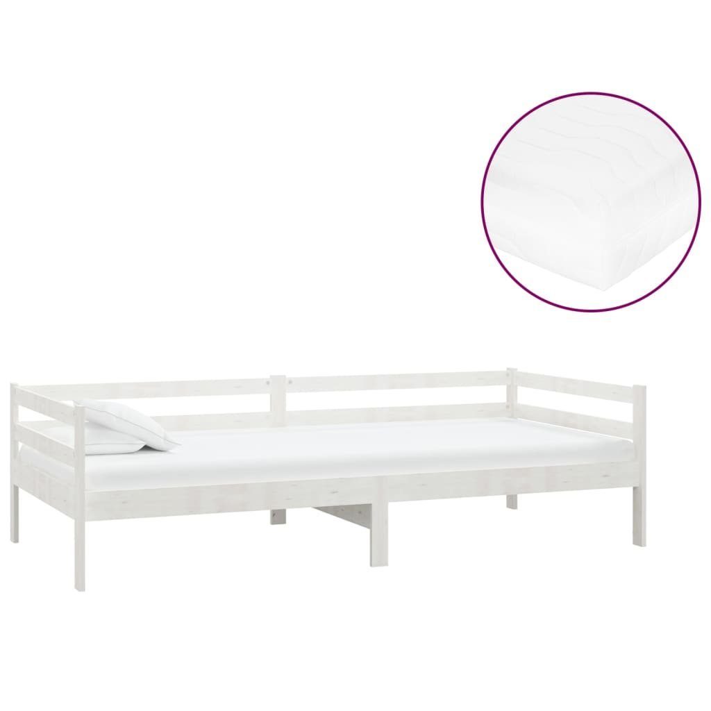 vidaXL Bett Tagesbett mit Matratze 90x200 cm Weiß Kiefer Massivholz