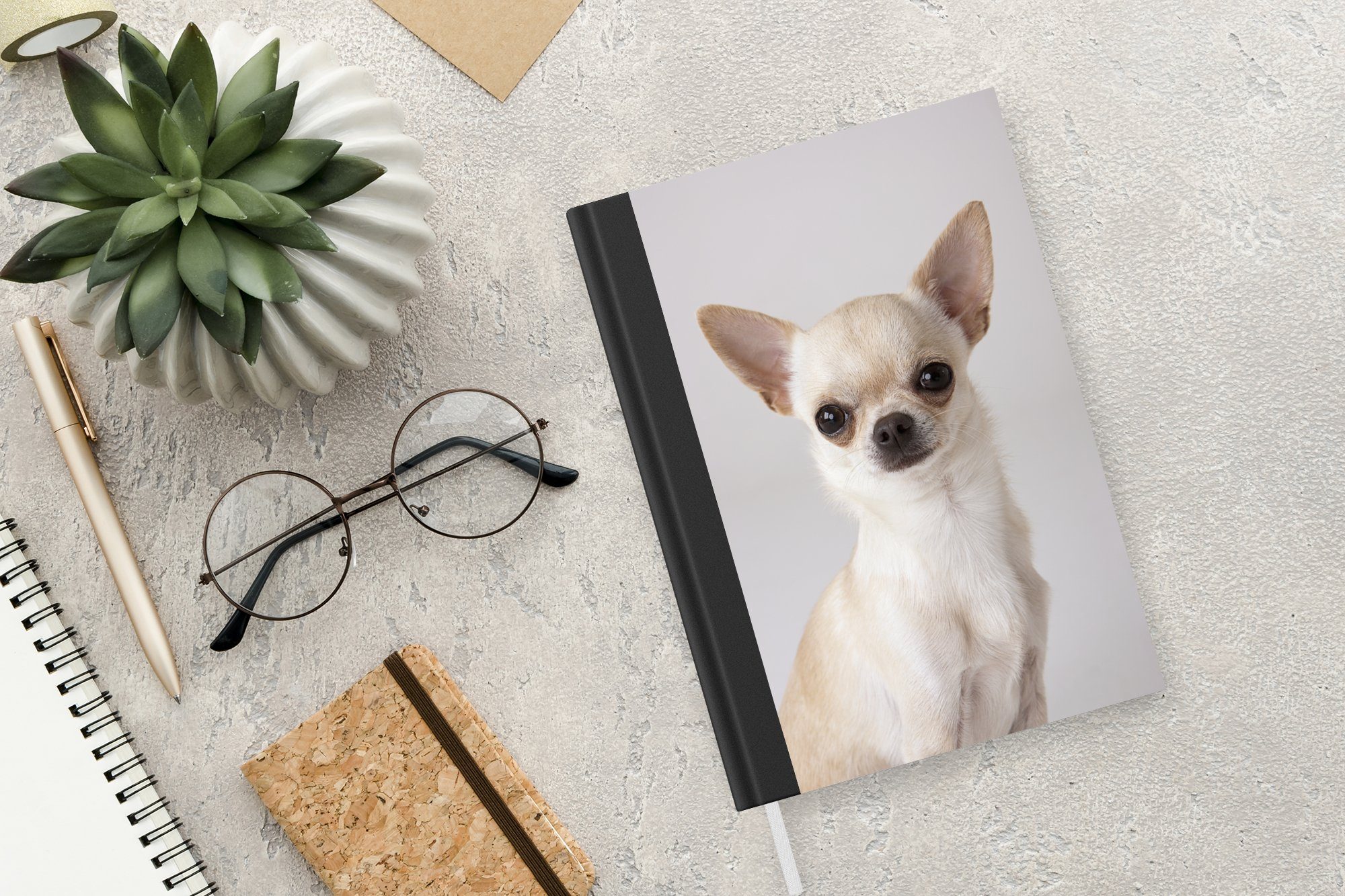 A5, Merkzettel, Porträt Notizbuch eines Tagebuch, MuchoWow Notizheft, Chihuahuas, weißen 98 Journal, Seiten, kleinen Haushaltsbuch