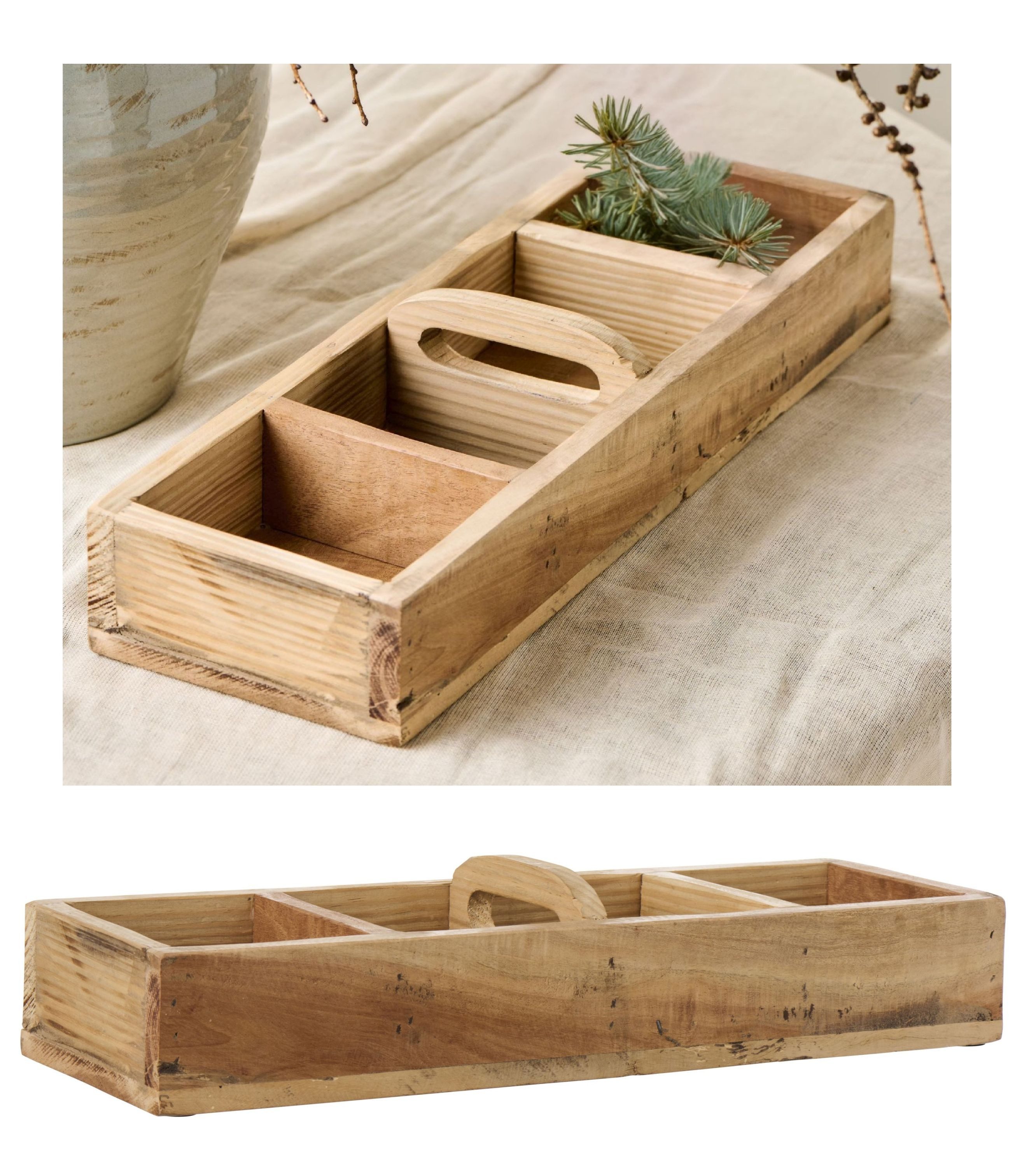 Ib Laursen Holzkiste Ib Laursen - Holzkiste Unika 15x9x46cm Holz Kiste mit 4 Fächer Griff