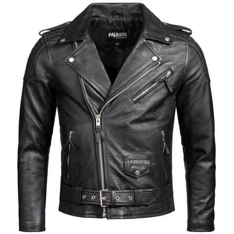 PAULGOS Lederjacke Herren Biker Jacke Motorradjacke Motorrad 100% Echtleder