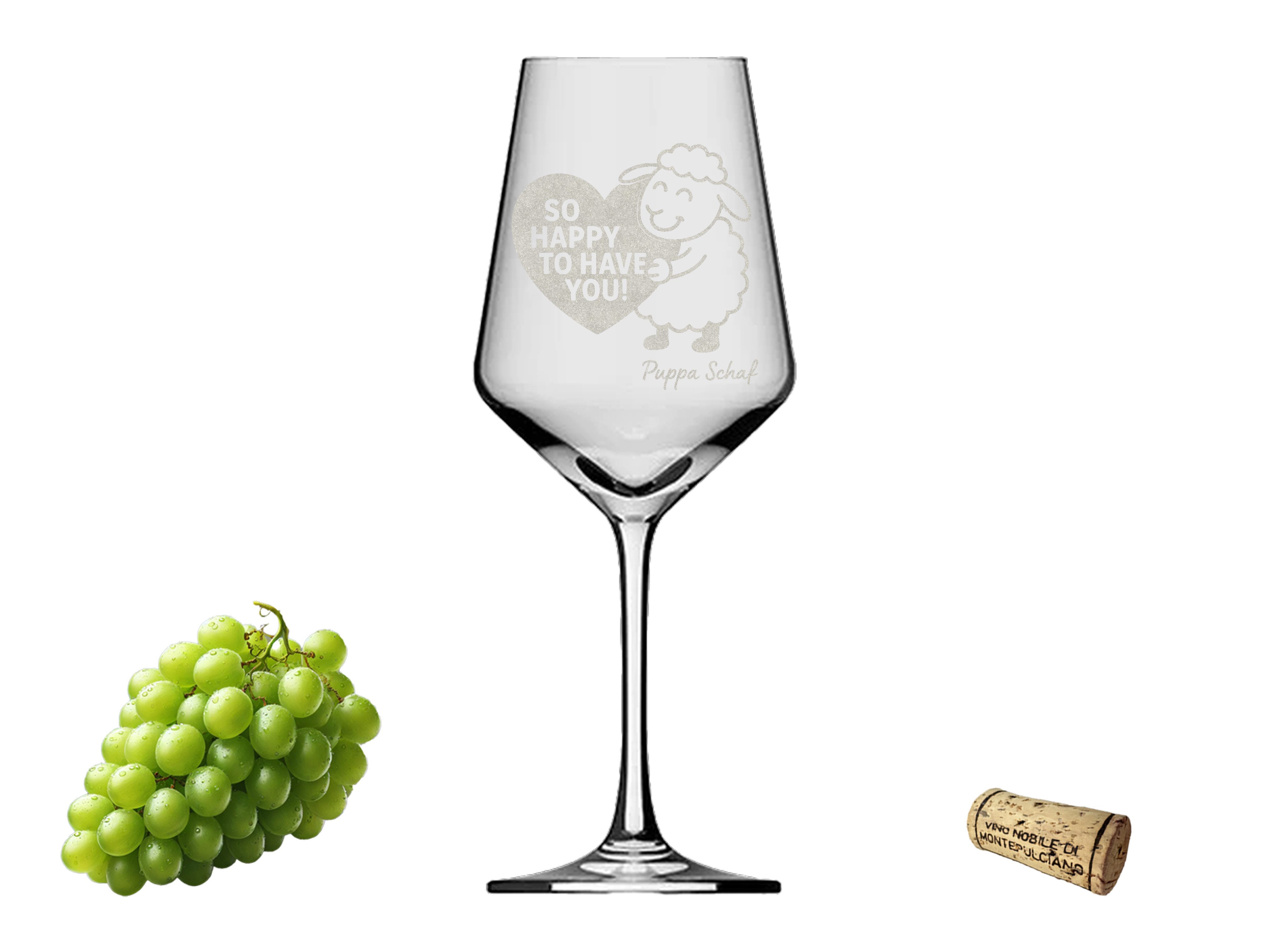 Valhalla Weinglas Gravur Puppa Schaf So Happy to have you 350ml, 1-tlg., Glas, Atemberaubende Darstellung